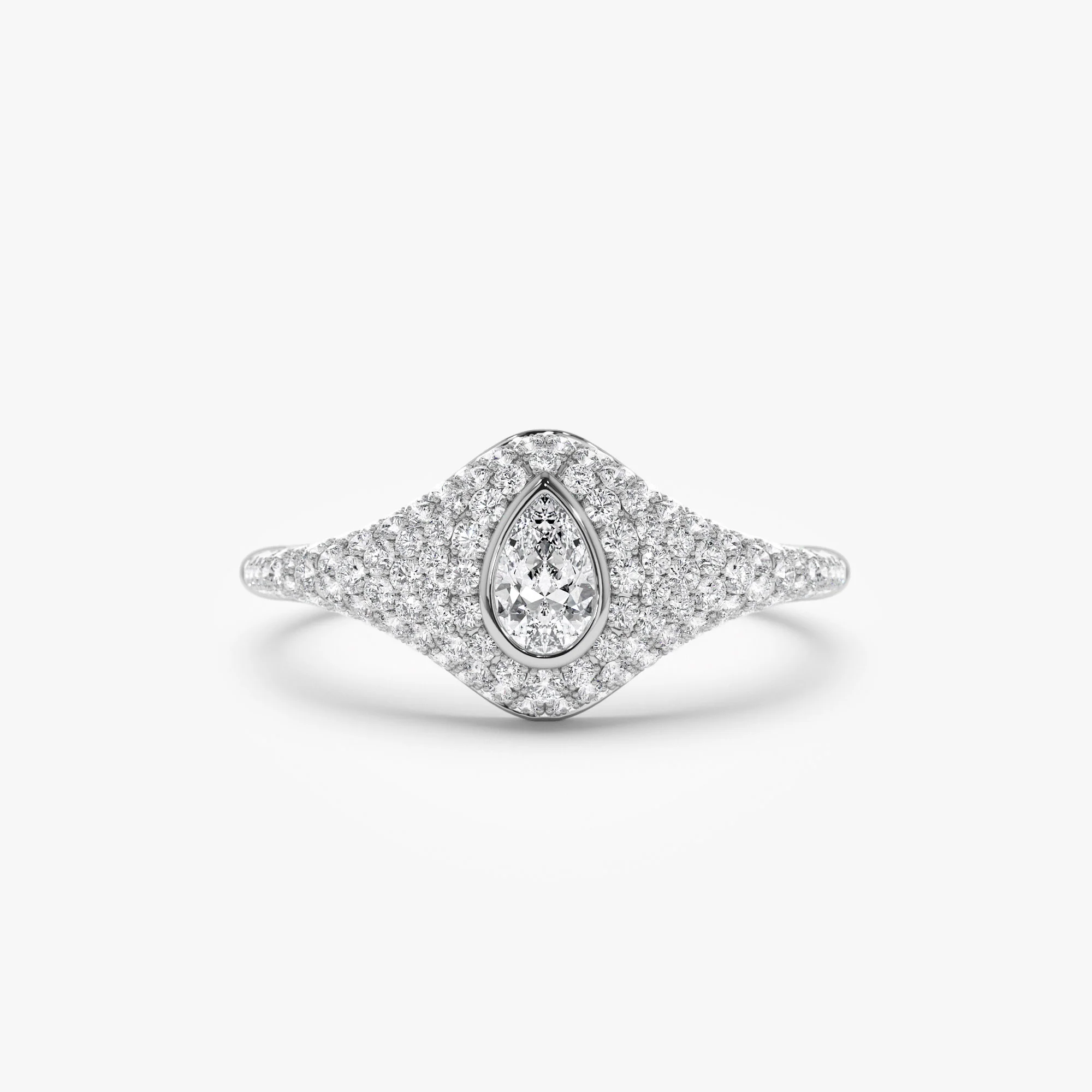 14K Pave Setting Pear Shaped Diamond Signet Ring - Image 5