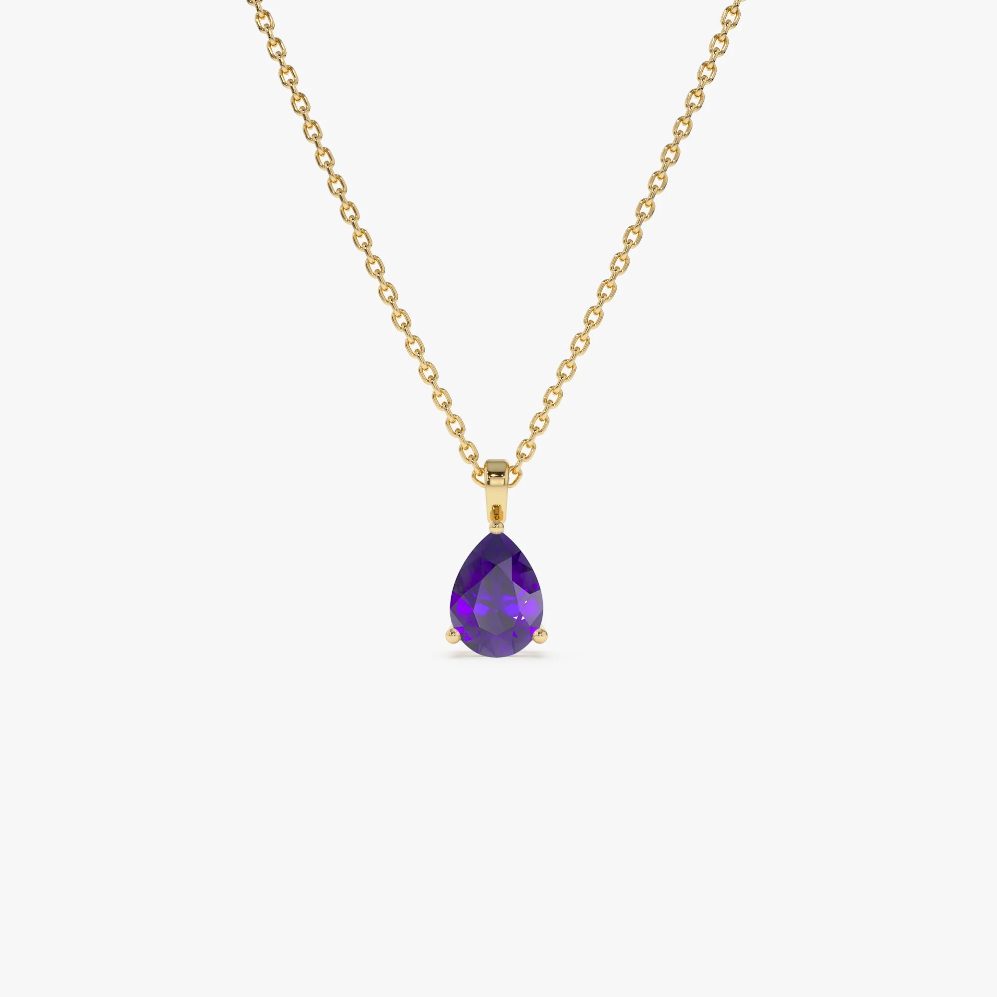 14k Pear Shape Amethyst Solitaire Necklace