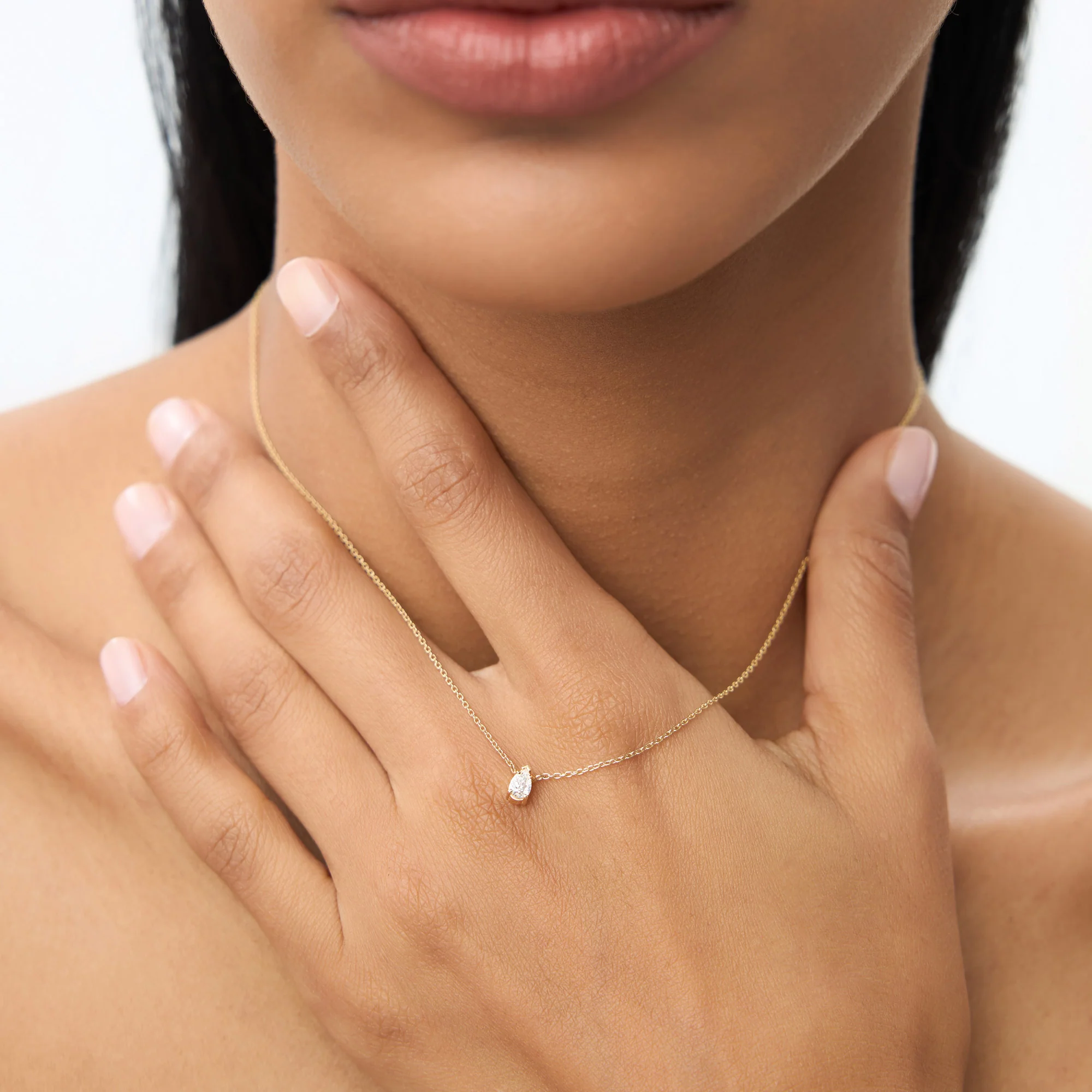 14K Gold Pear Shape Diamond Solitaire Necklace - Image 3