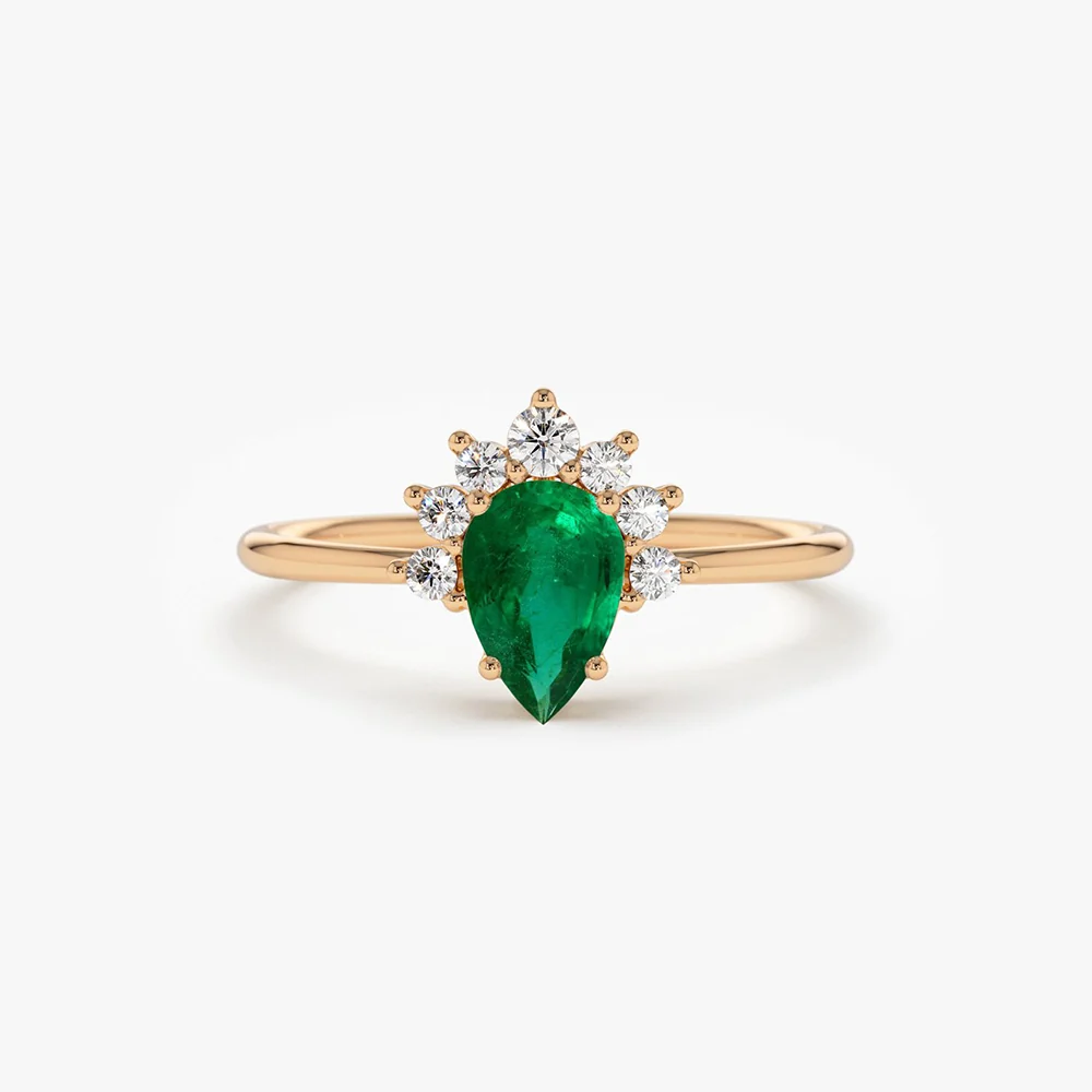 14k Pear Shape Emerald Engagement Ring - Image 8