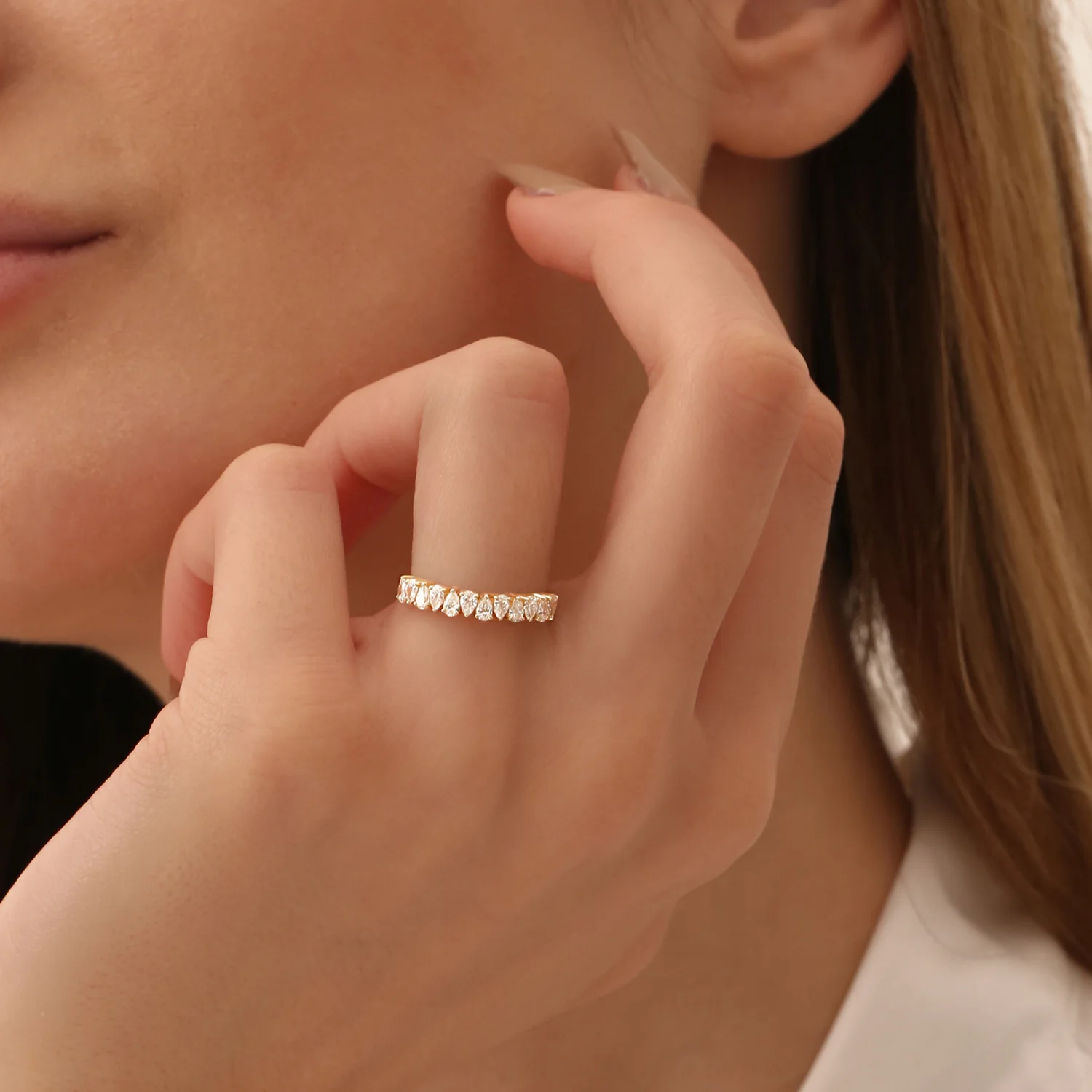 14k Pear Shape HalF Eternity Diamond Band - Image 3