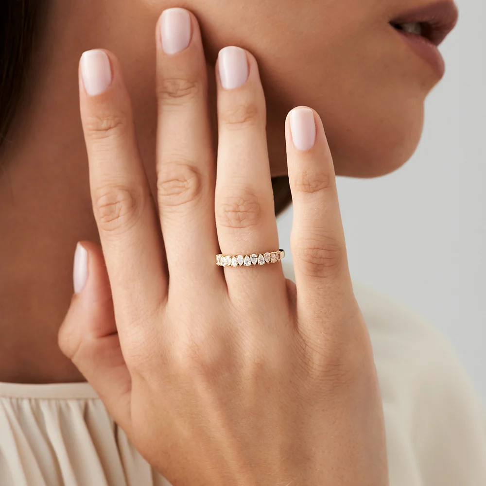 14k Pear Shape HalF Eternity Diamond Band - Image 4