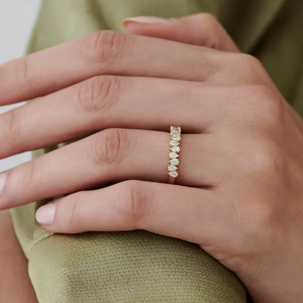 14k Pear Shape HalF Eternity Diamond Band - Image 5