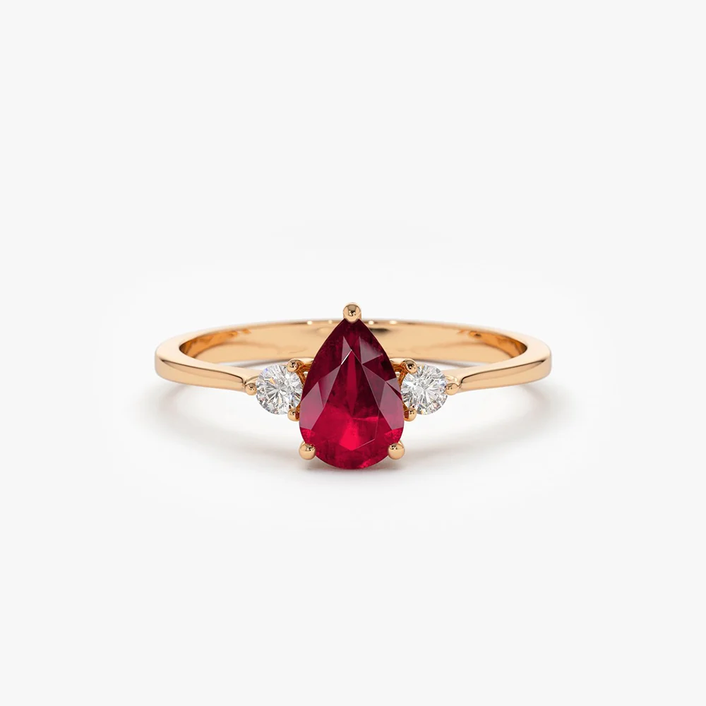 14K Pear Shape Ruby Ring with Diamonds - Image 6