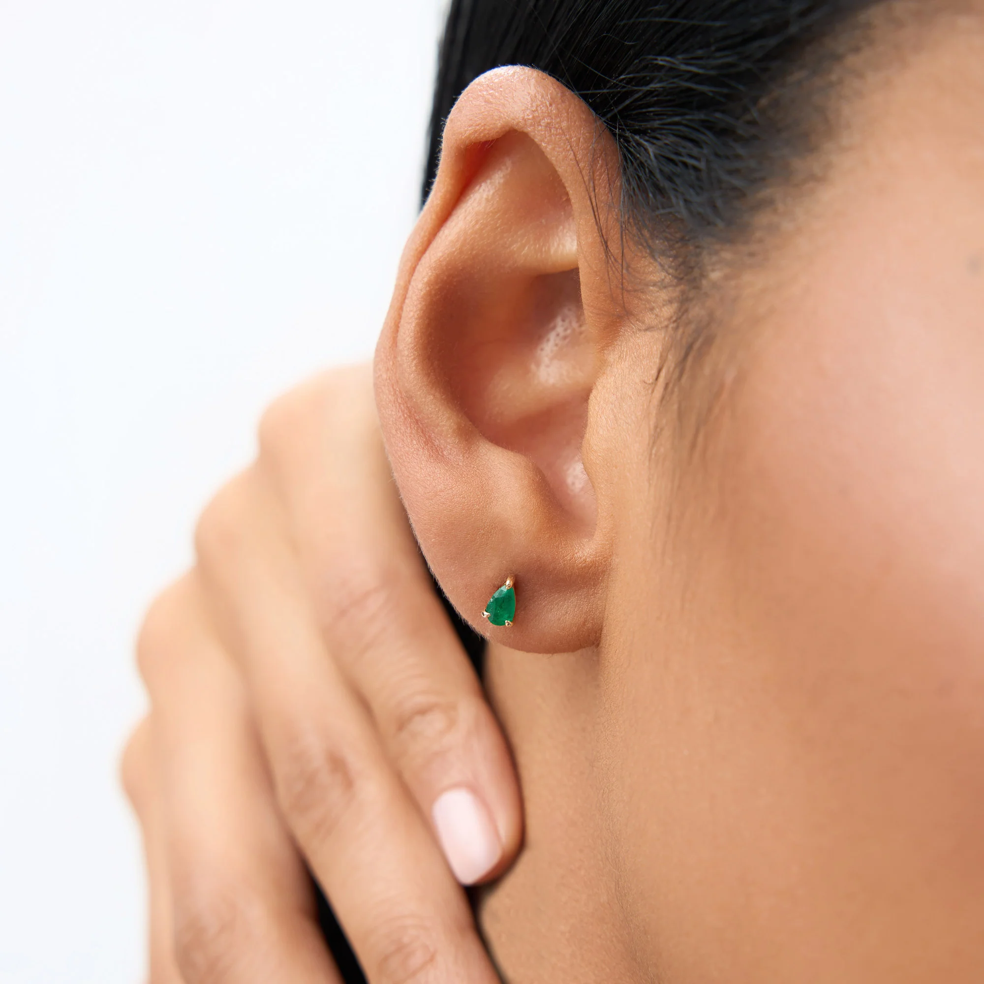 14K  Pear Shaped Emerald Stud Earrings - Image 4