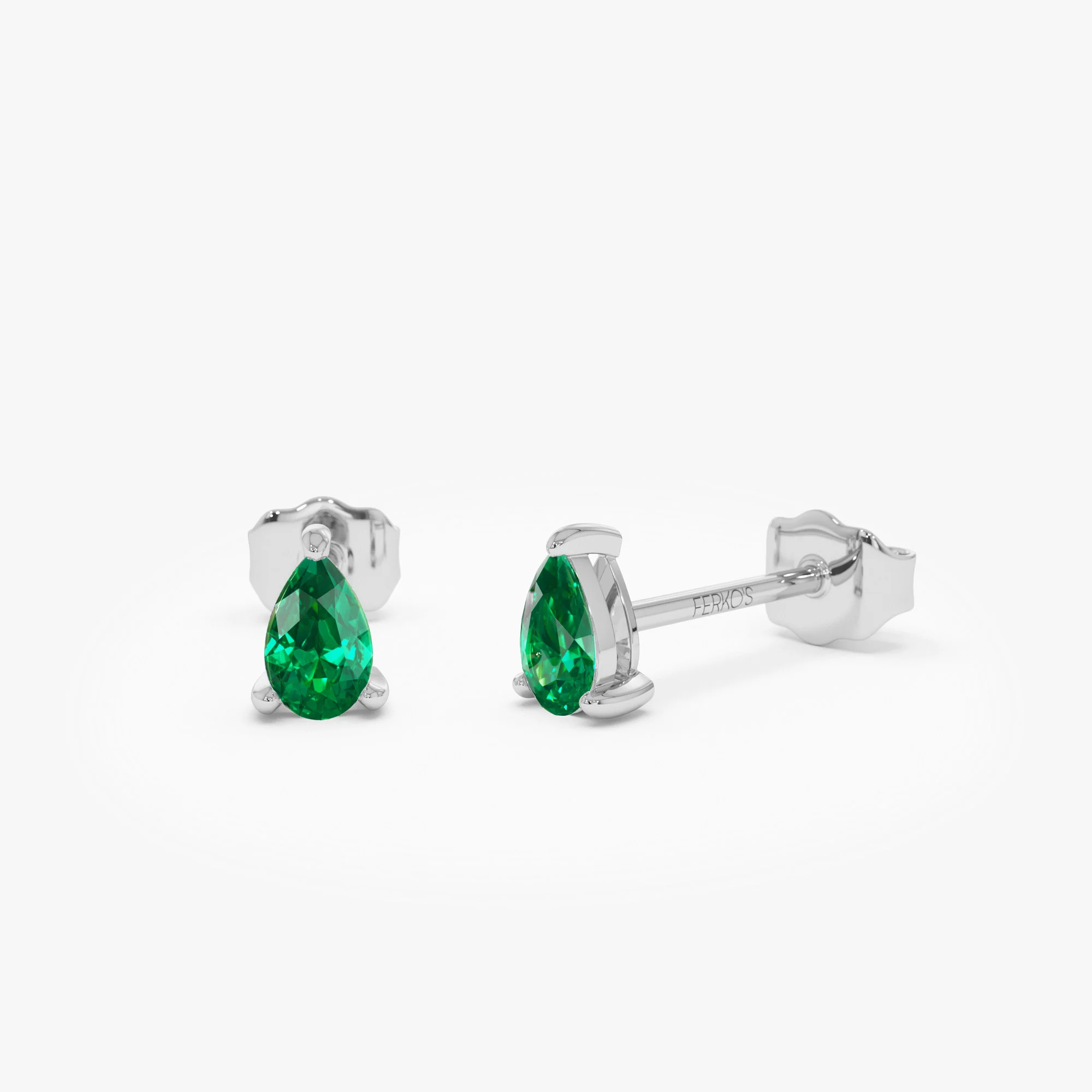 14K  Pear Shaped Emerald Stud Earrings - Image 5