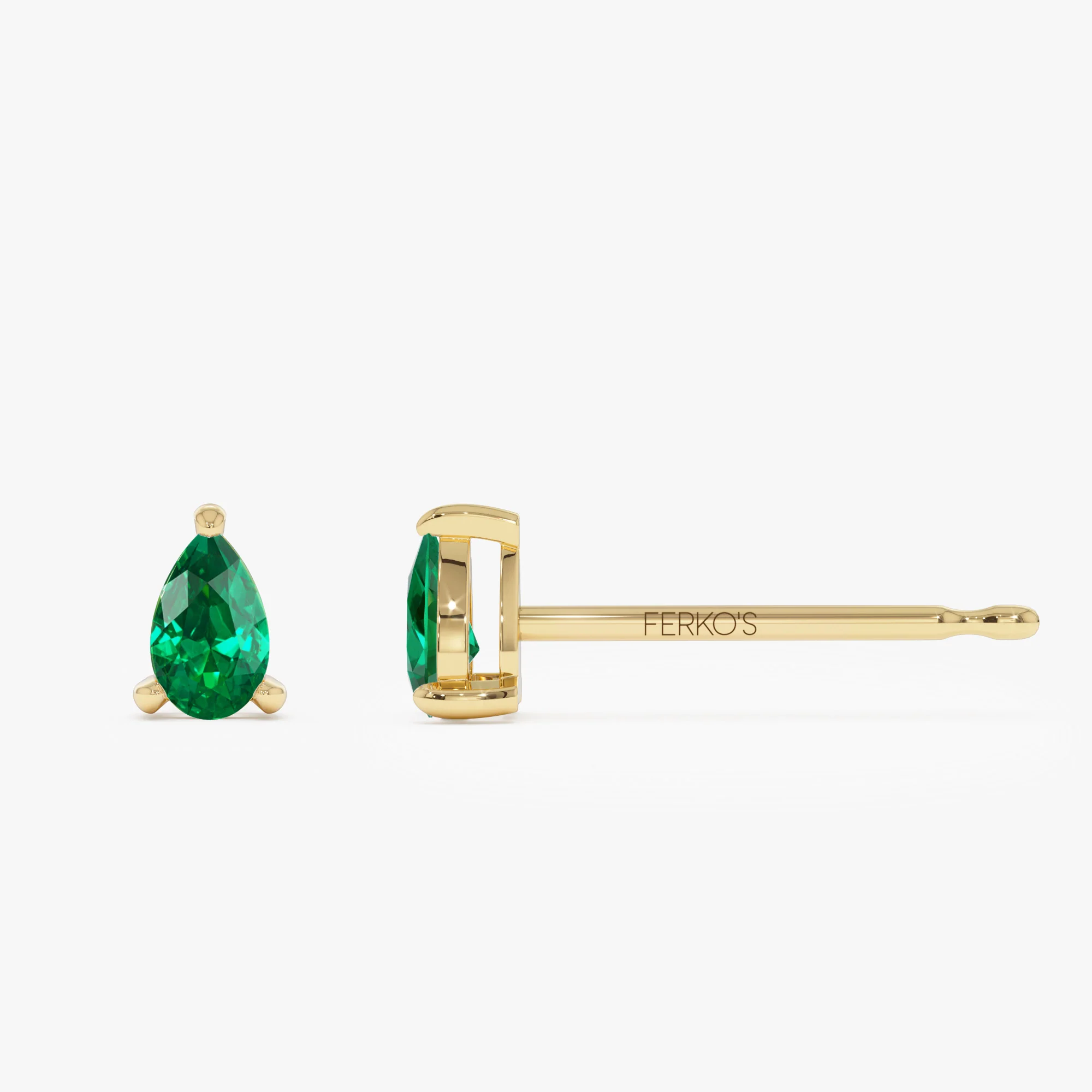 14K  Pear Shaped Emerald Stud Earrings - Image 6
