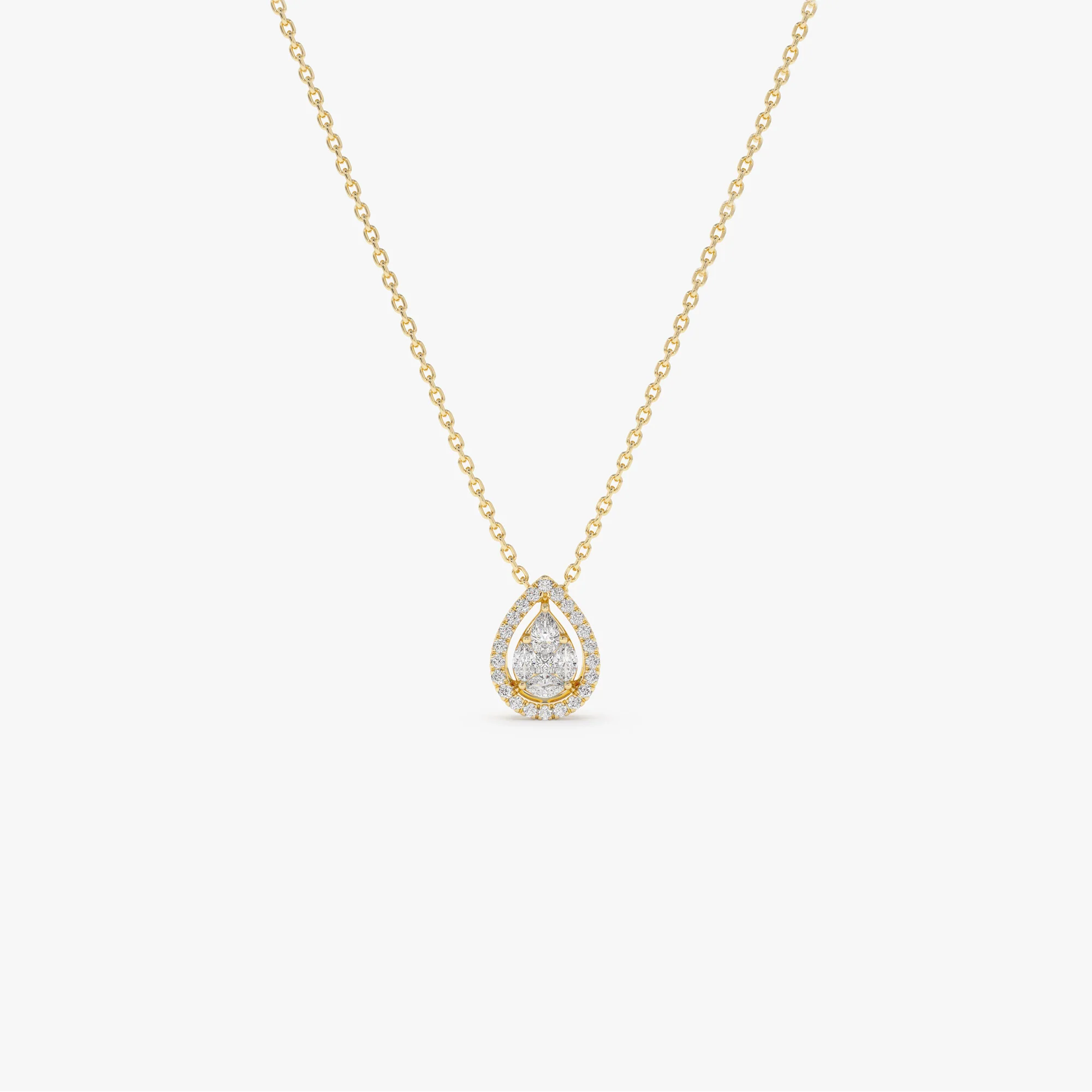 14K Pear Shaped Illusion Setting Halo Diamond Necklace - Image 10