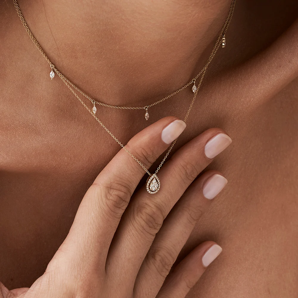14K Pear Shaped Illusion Setting Halo Diamond Necklace - Image 3