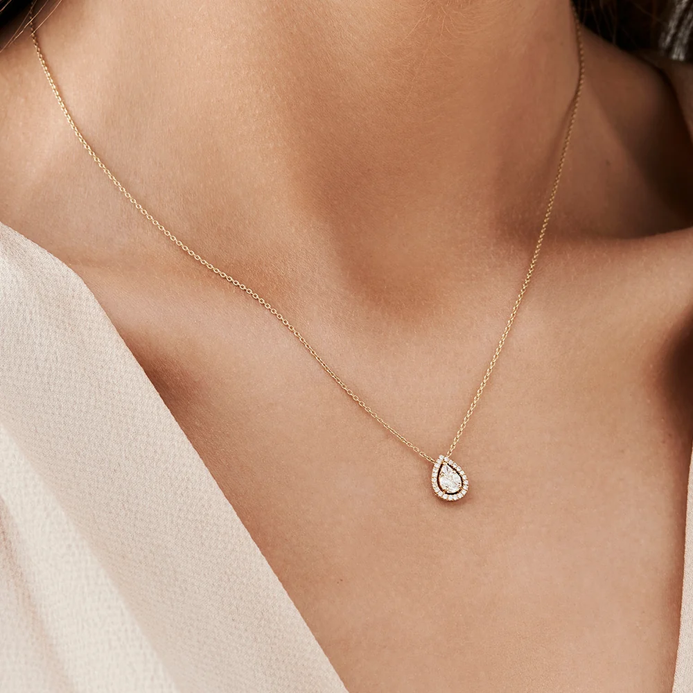 14K Pear Shaped Illusion Setting Halo Diamond Necklace - Image 5