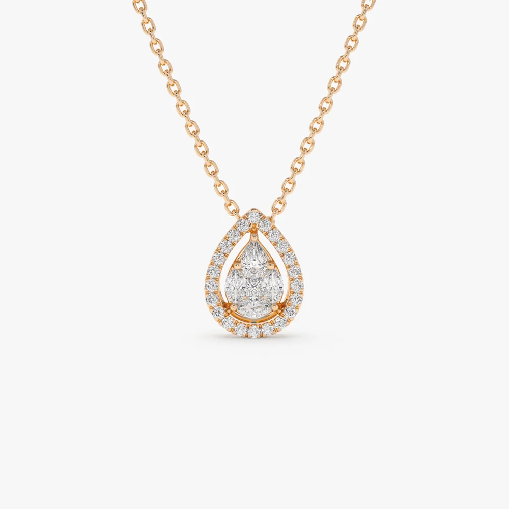14K Pear Shaped Illusion Setting Halo Diamond Necklace - Image 6