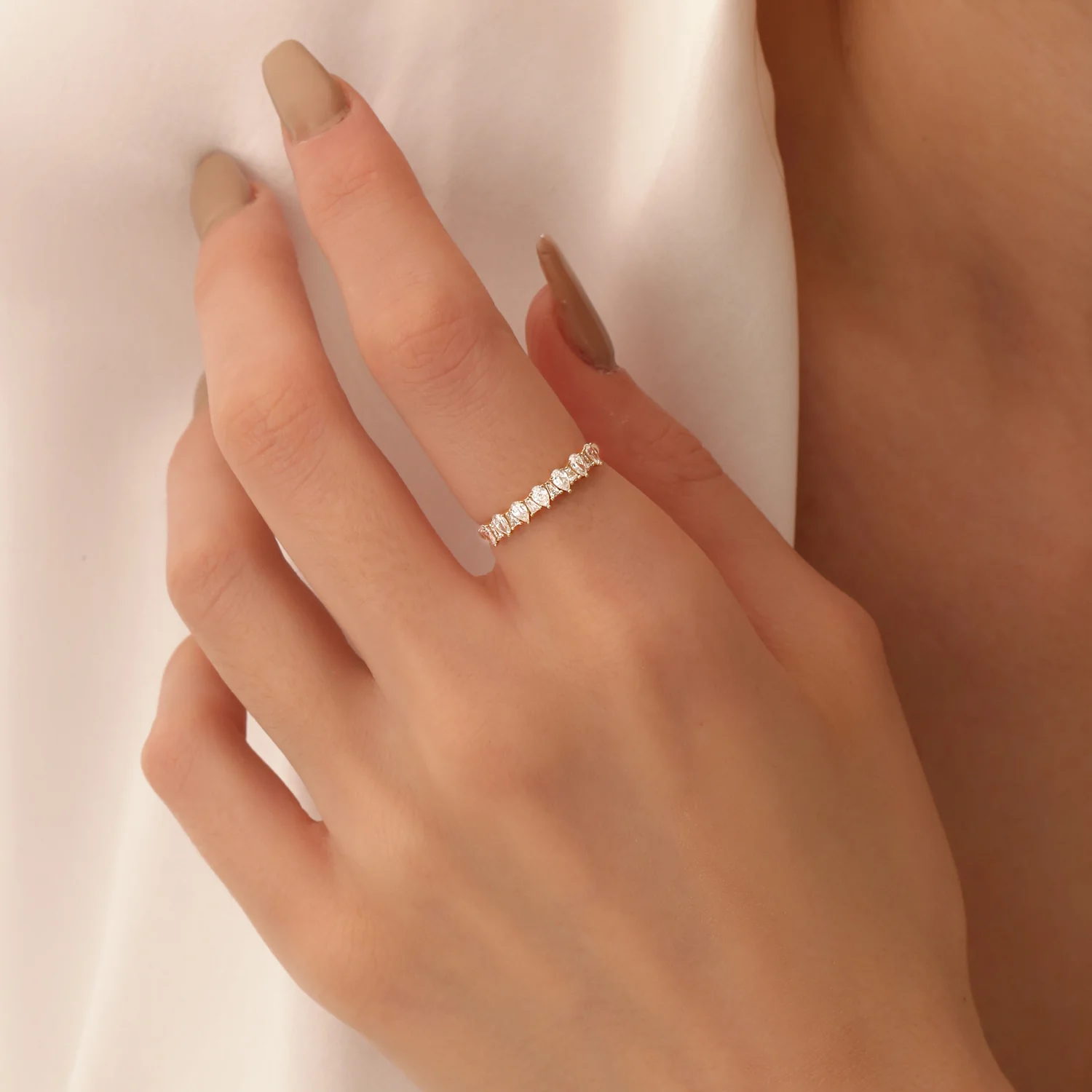 14k Pear Shaped & Tapered Baguette Diamond Anniversary Ring - Image 3