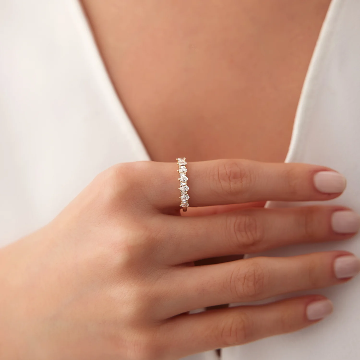 14k Pear Shaped & Tapered Baguette Diamond Anniversary Ring - Image 4