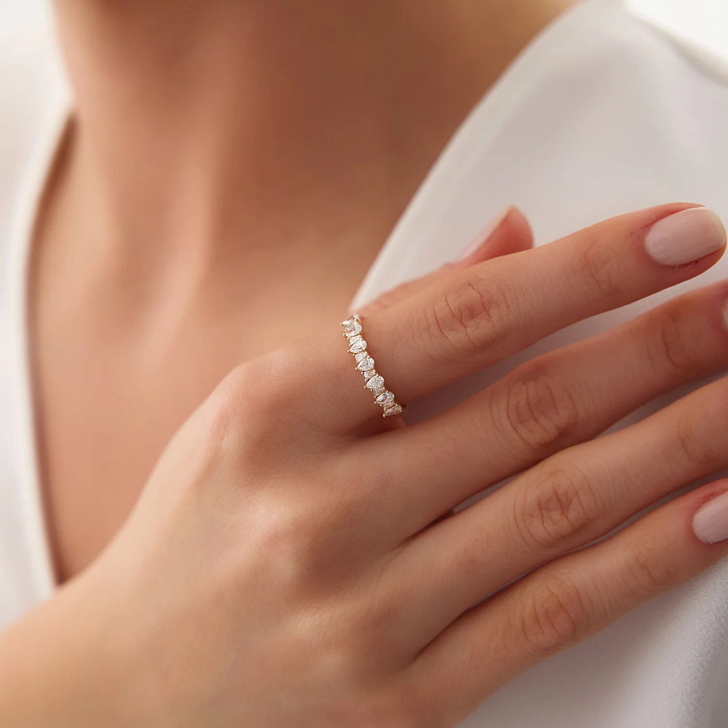 14k Pear Shaped & Tapered Baguette Diamond Anniversary Ring - Image 5