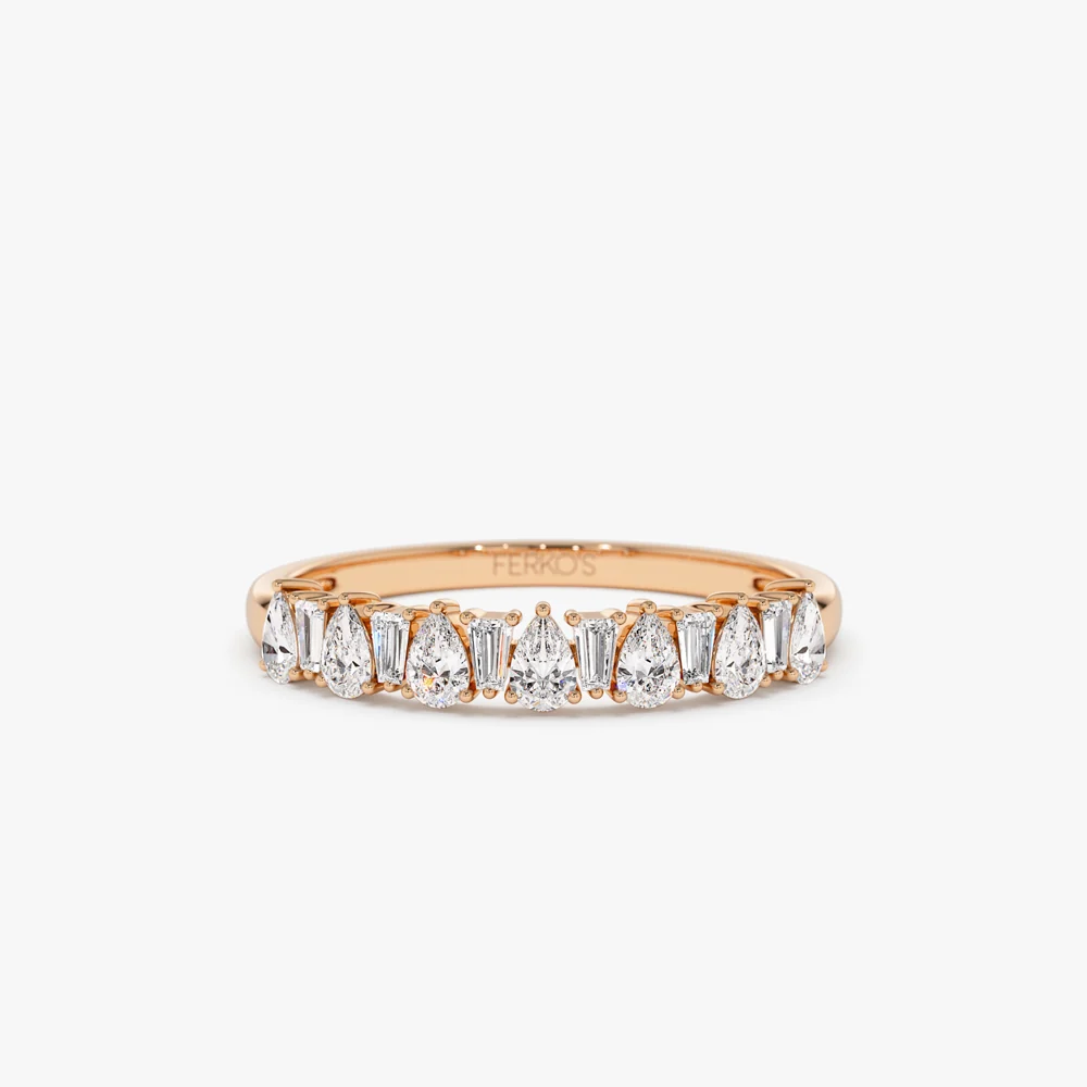 14k Pear Shaped & Tapered Baguette Diamond Anniversary Ring - Image 6