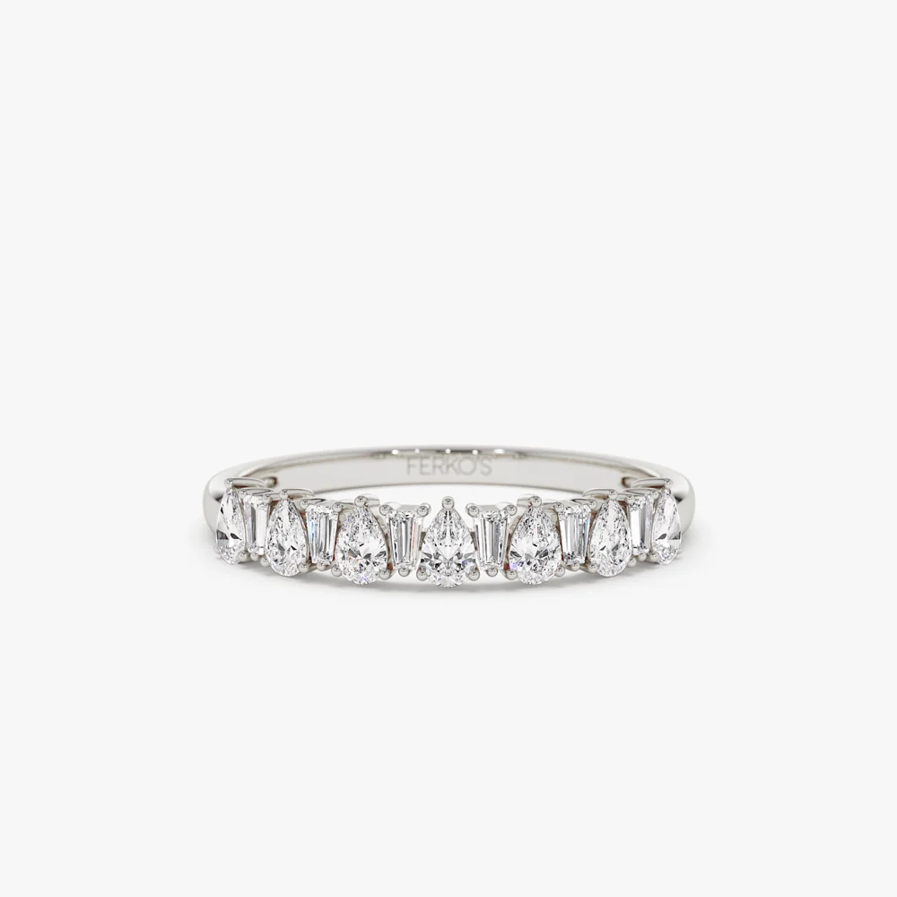 14k Pear Shaped & Tapered Baguette Diamond Anniversary Ring - Image 7