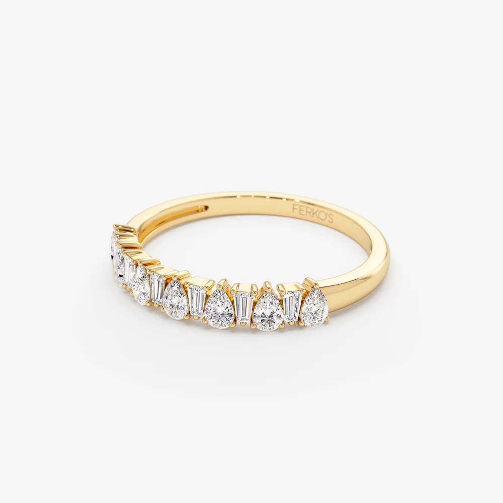 14k Pear Shaped & Tapered Baguette Diamond Anniversary Ring - Image 8