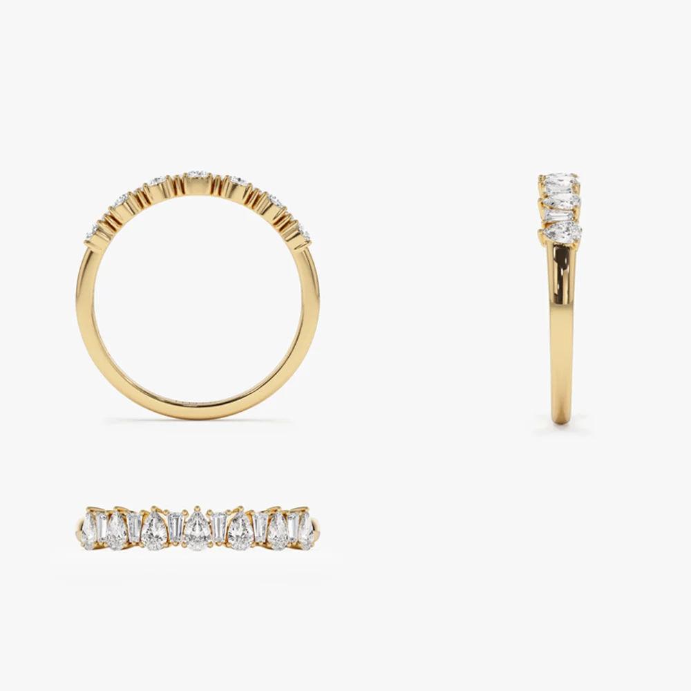 14k Pear Shaped & Tapered Baguette Diamond Anniversary Ring - Image 9