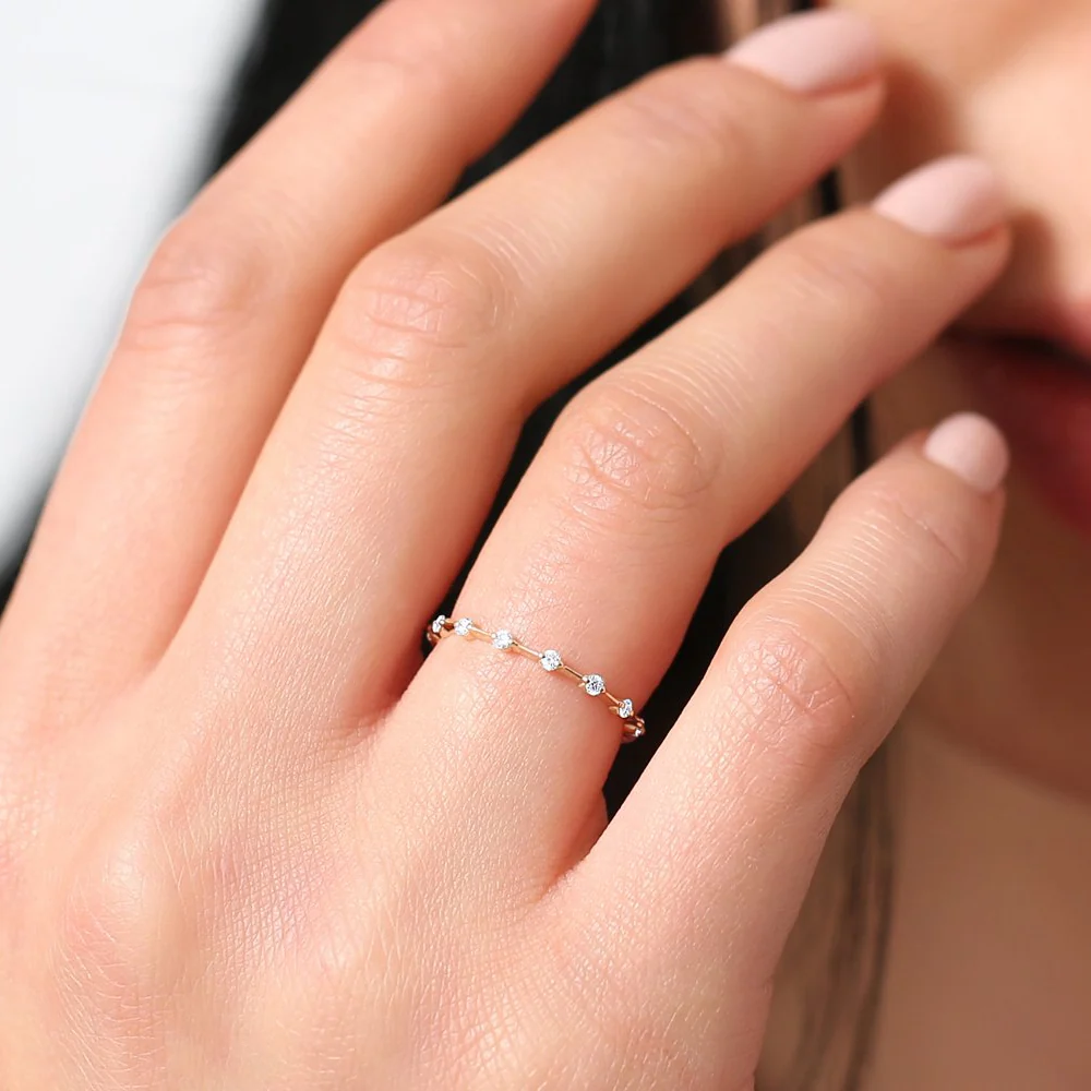 14K Gold Petite Diamond Wedding Ring - Image 3