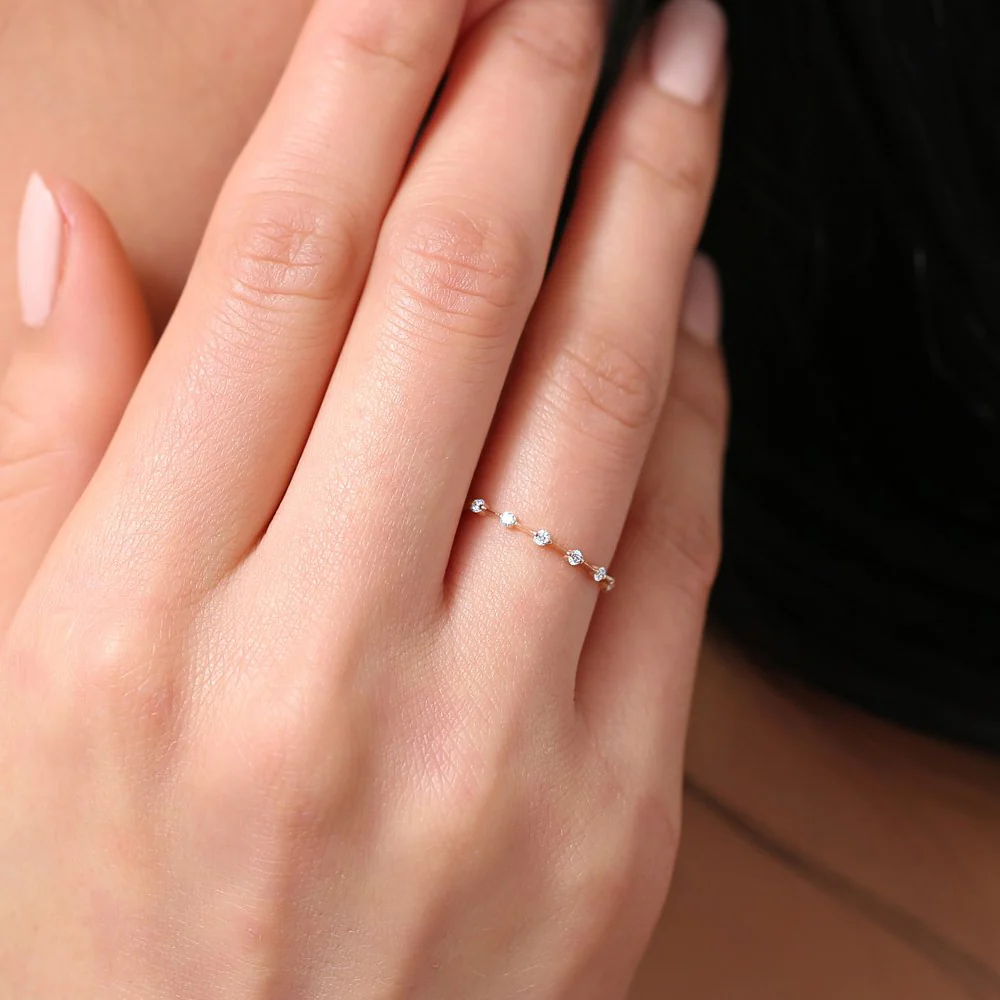 14K Gold Petite Diamond Wedding Ring - Image 7