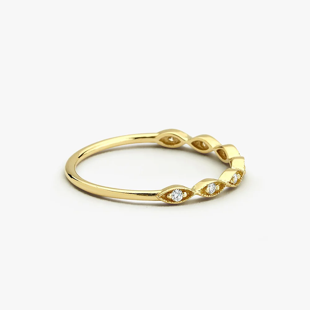 14k Gold Petite Art Deco Wedding Band - Image 5