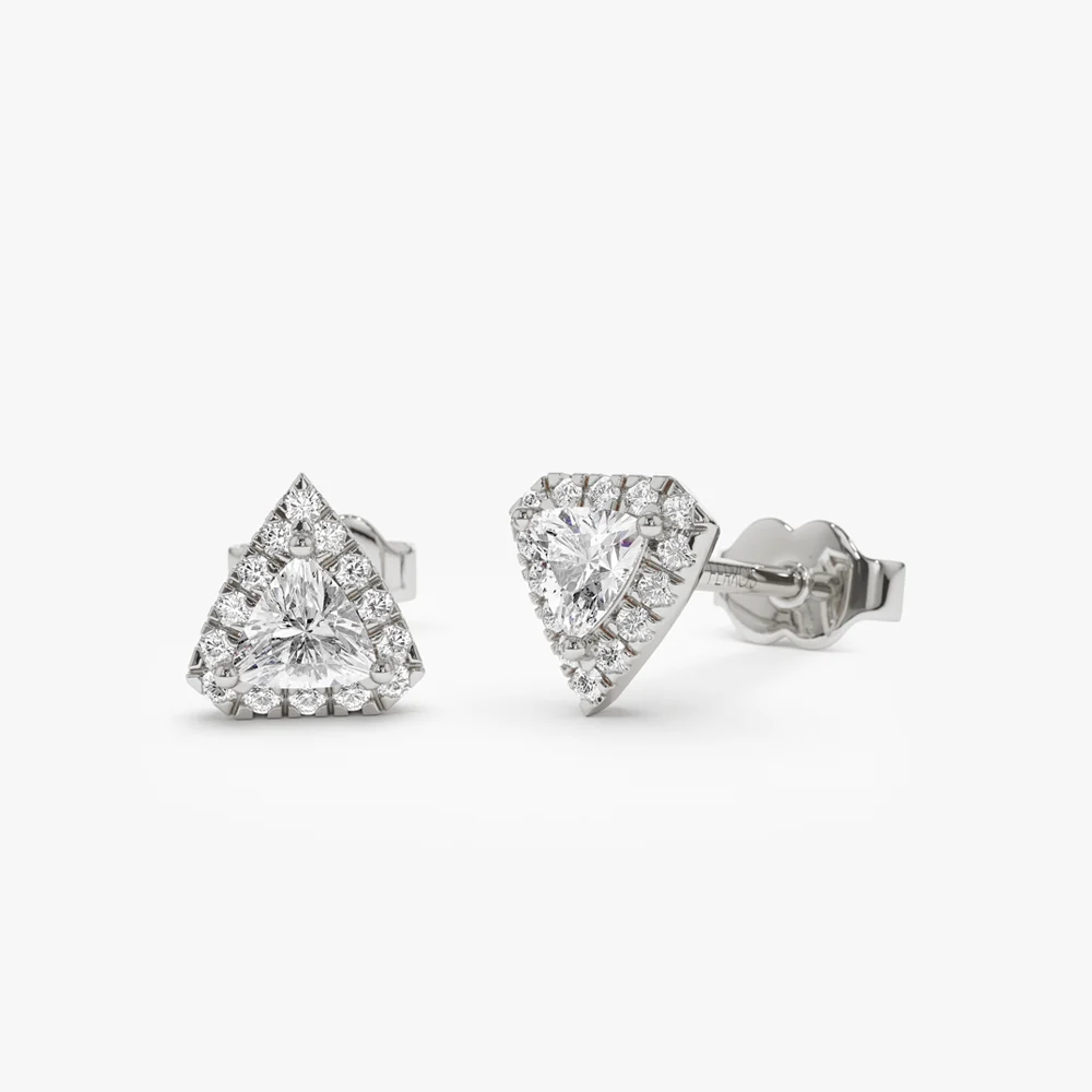 14k Petite Trillion Diamond Studs with Halo Setting - Image 5