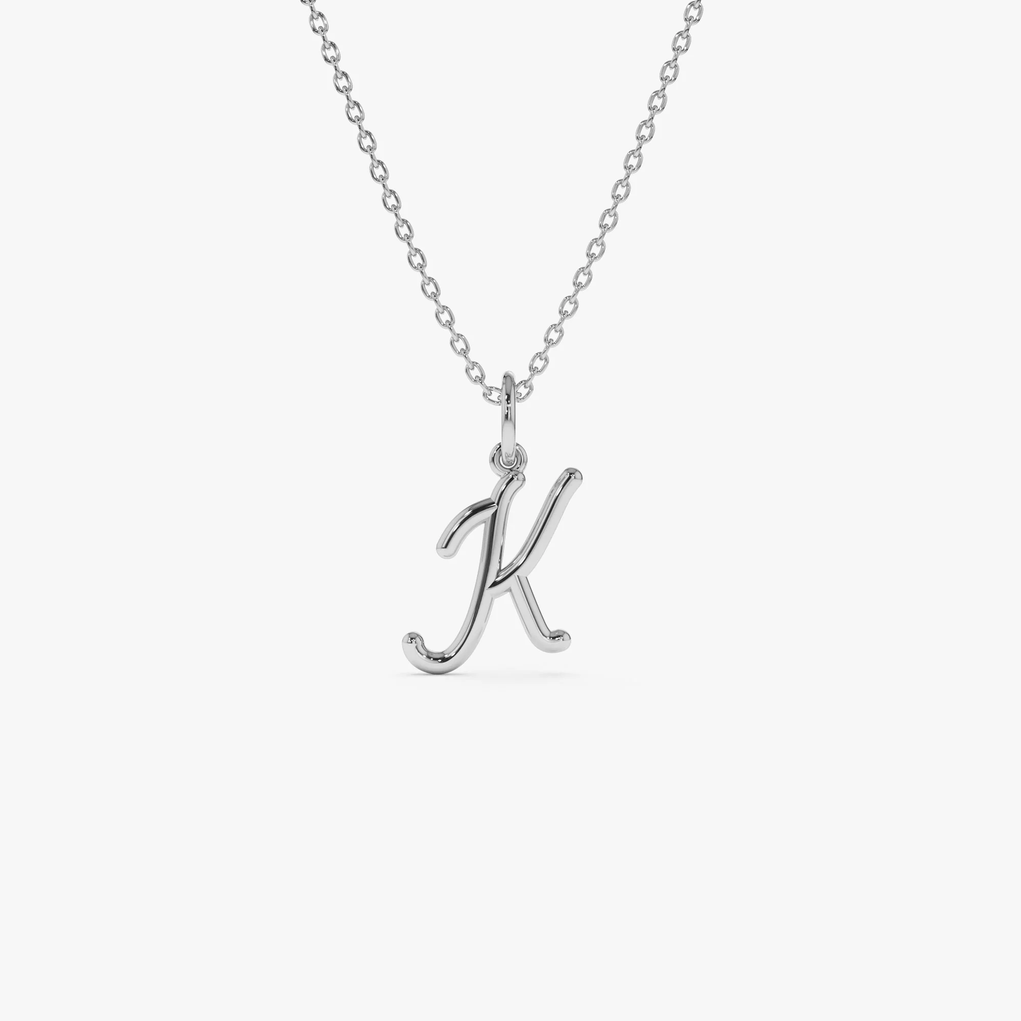 14k Plain Gold Script Initial Necklace - Image 6