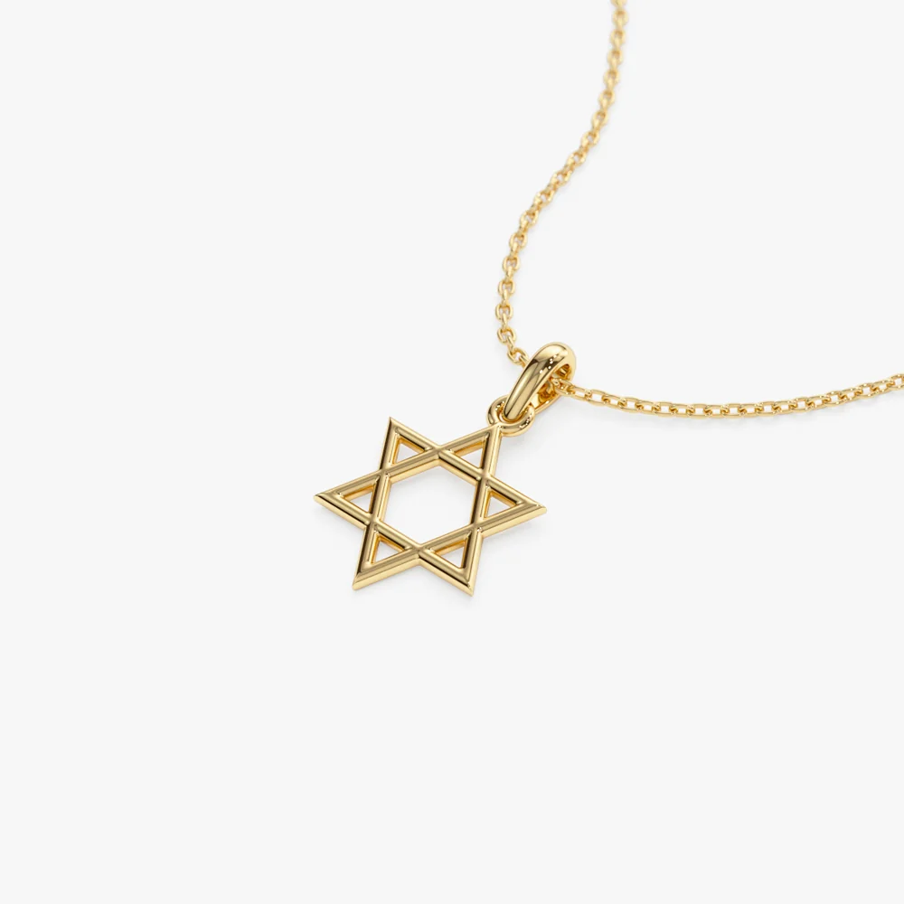 14K Plain Gold Star Of David Necklace - Image 7