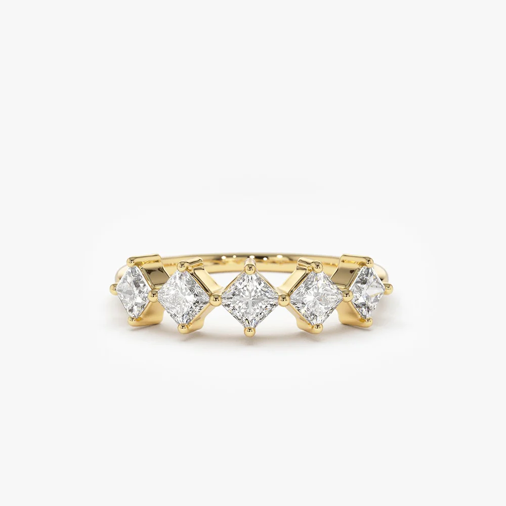 14k Princess Cut 5 Stone Diamond Wedding Ring