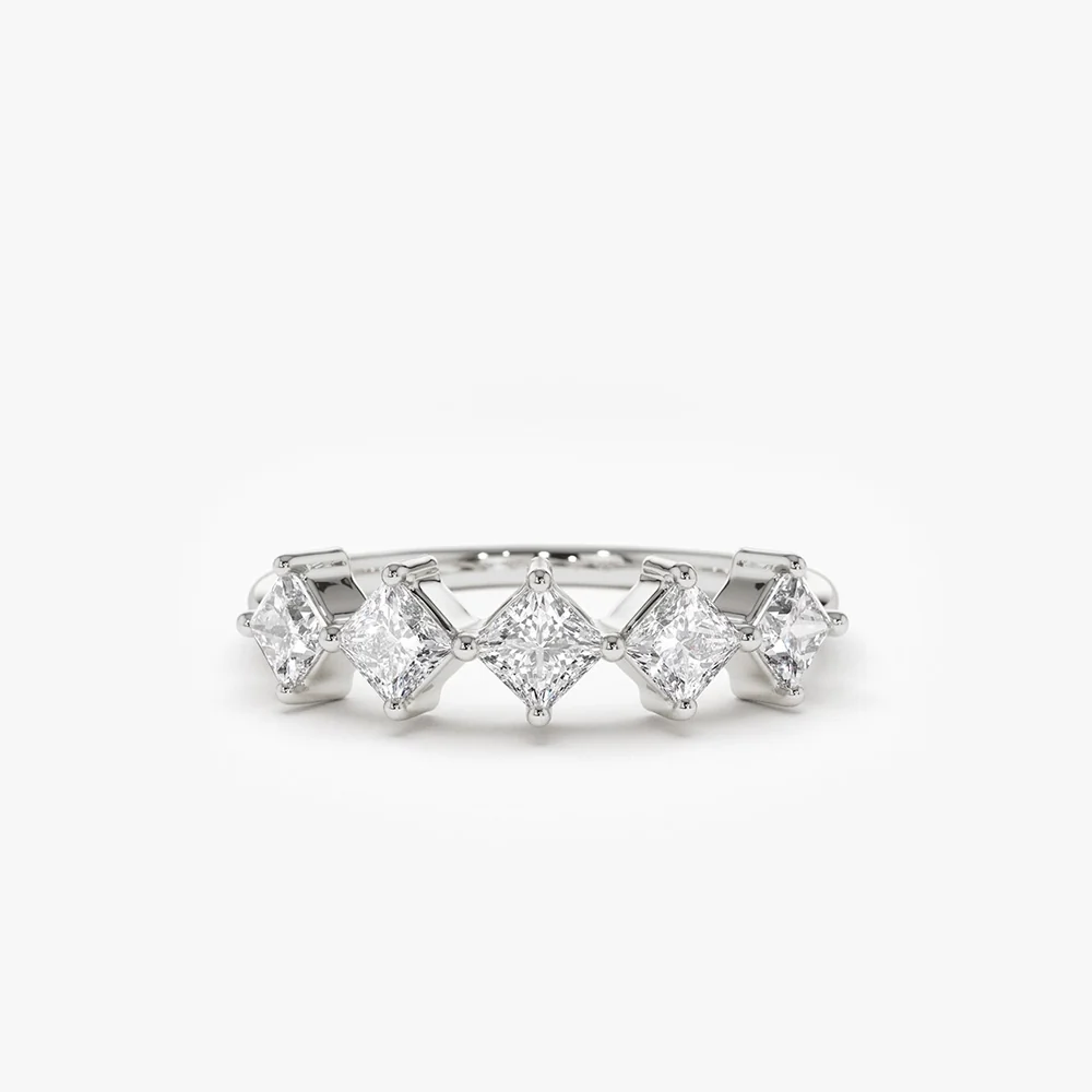 14k Princess Cut 5 Stone Diamond Wedding Ring - Image 6