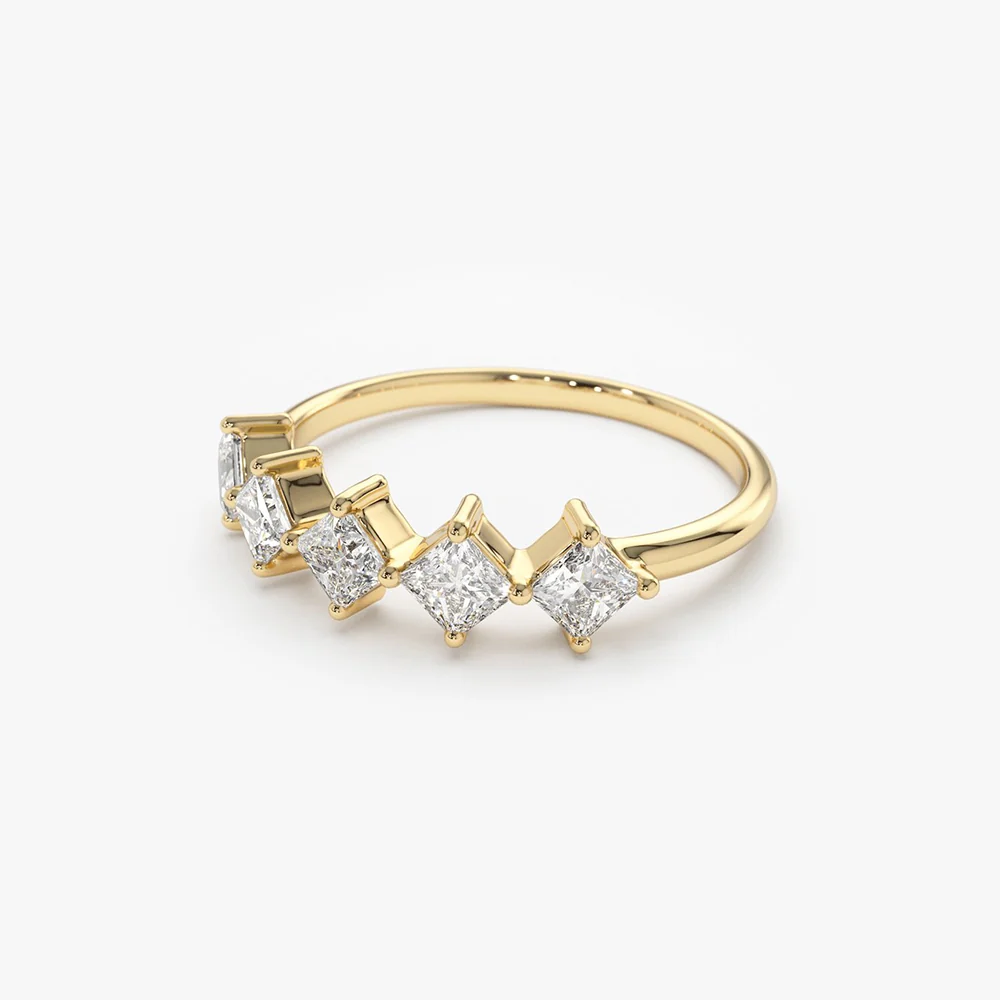 14k Princess Cut 5 Stone Diamond Wedding Ring - Image 7