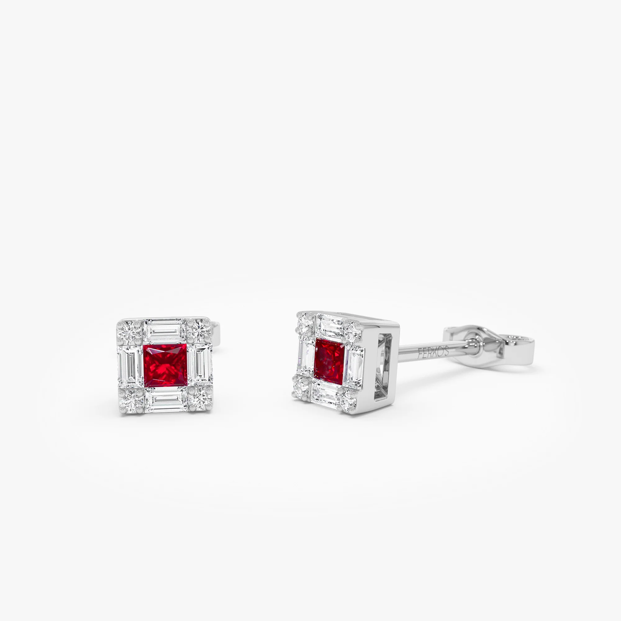 14K Princess-Cut Ruby Stud Earrings with Diamond Halo - Image 6