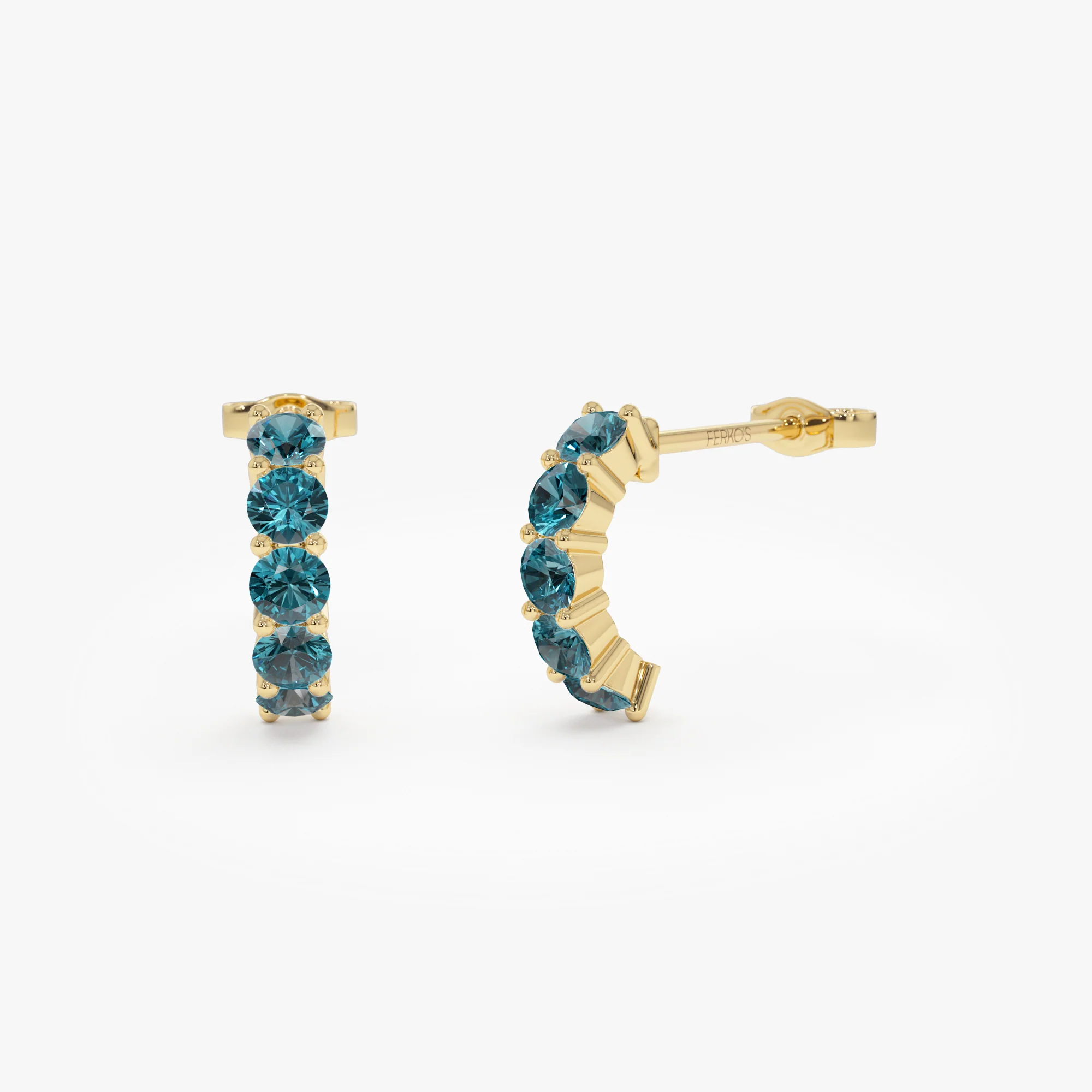 14K Prong Set London Blue Topaz Half Hoops