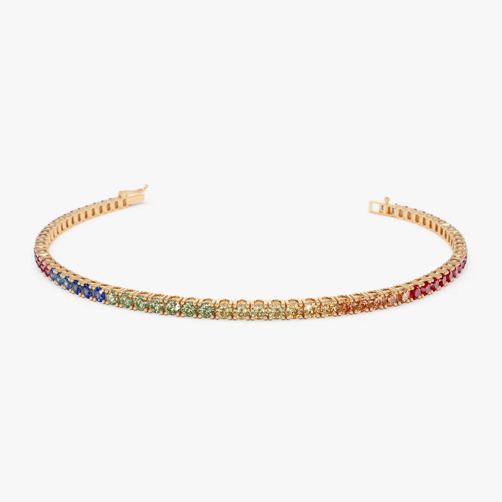 14k Prong Setting Diamond and Multi-Color Sapphire Tennis Bracelet - Image 7