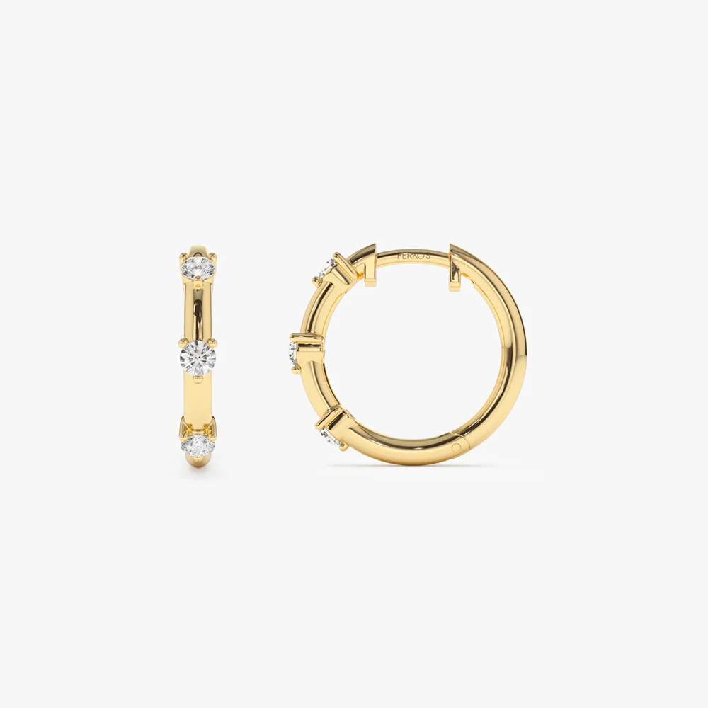 14k Prong Setting Diamond Hoop Earrings - Image 9
