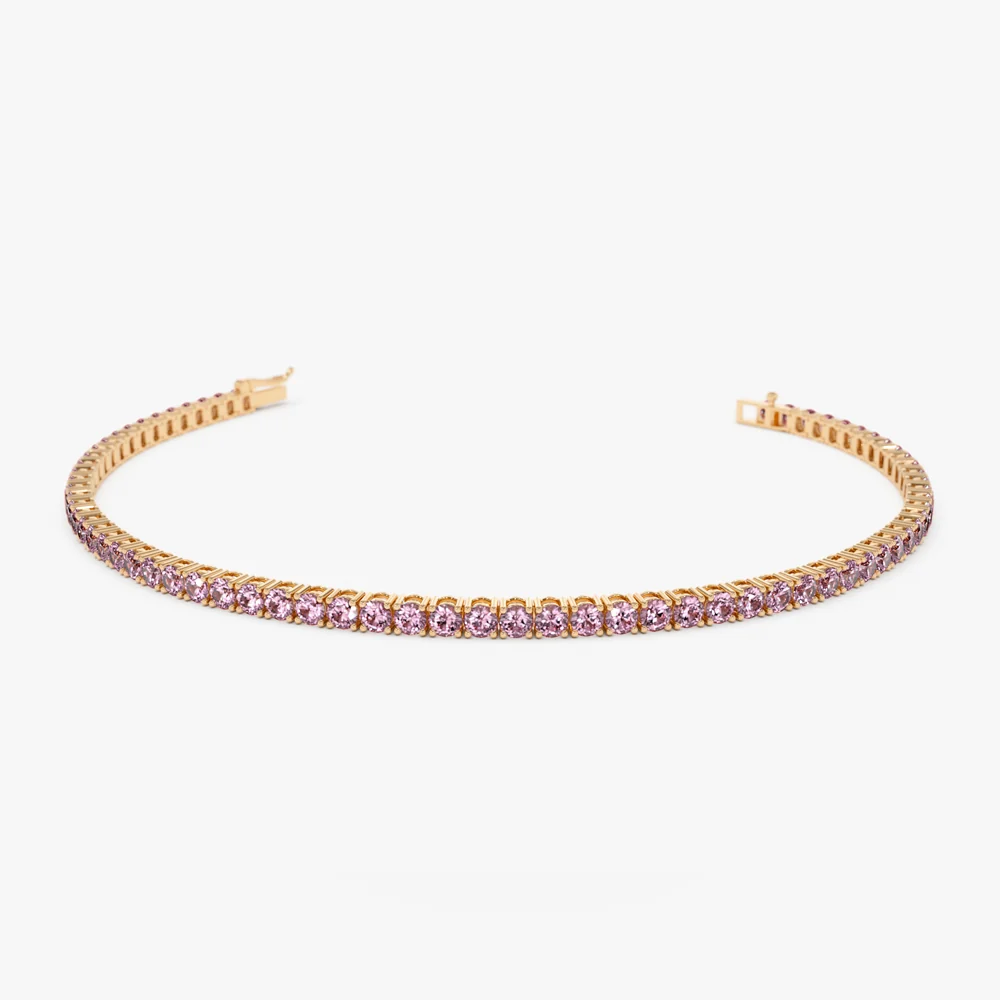 14k Prong Setting Pink Tourmaline Tennis Bracelet - Image 7