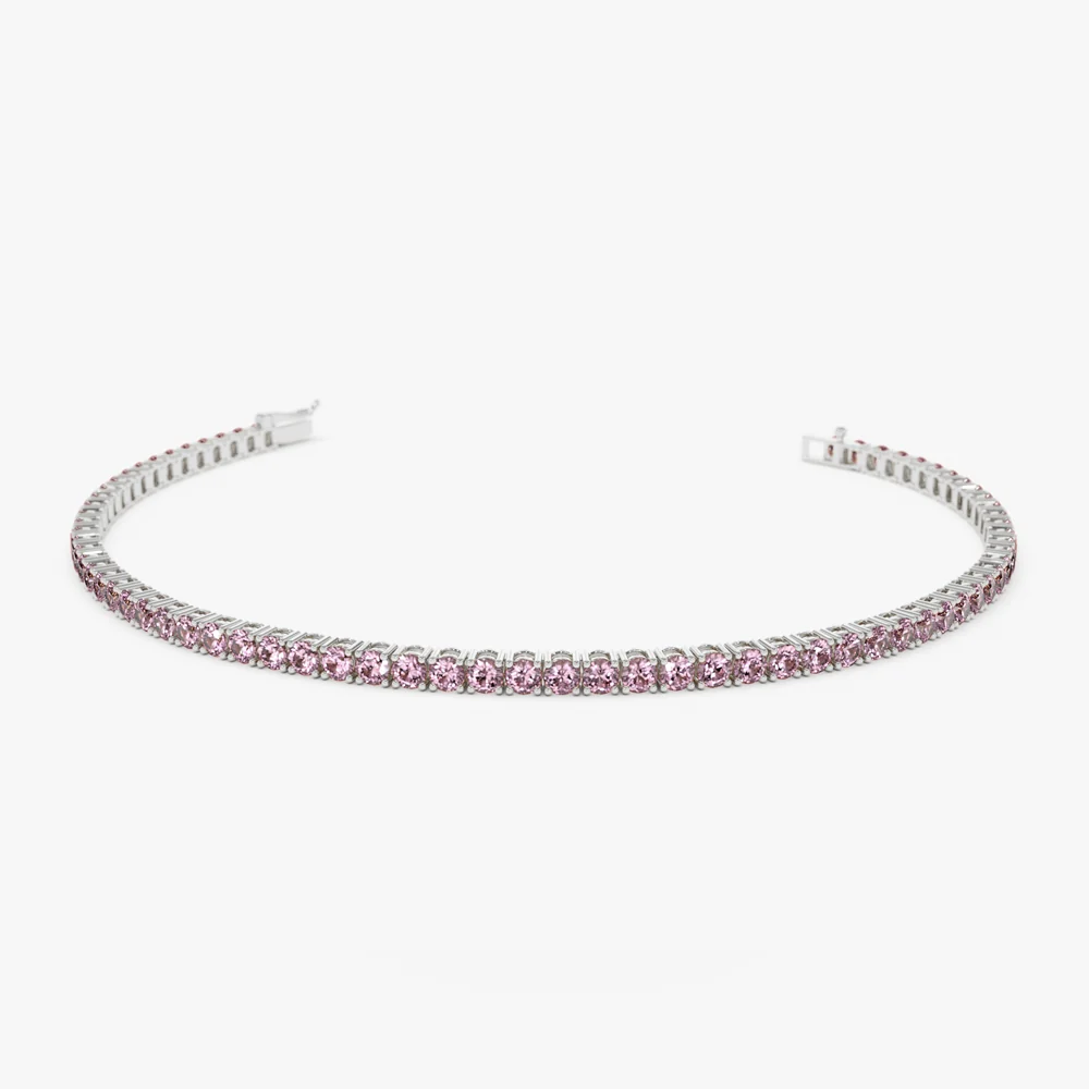 14k Prong Setting Pink Tourmaline Tennis Bracelet - Image 8