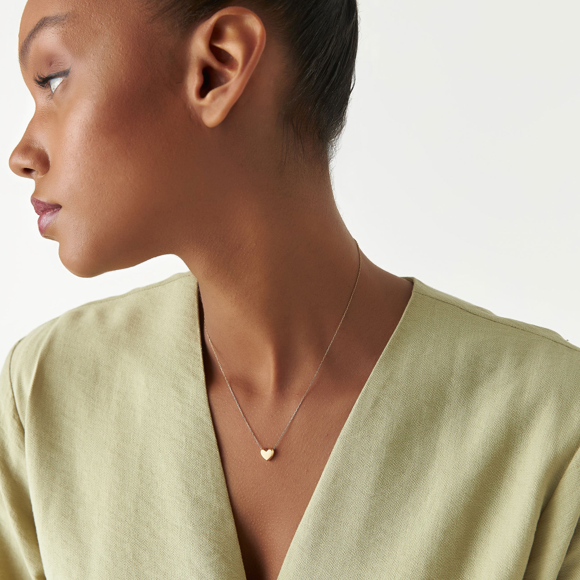 14k Puffed Heart Slider Necklace - Image 3
