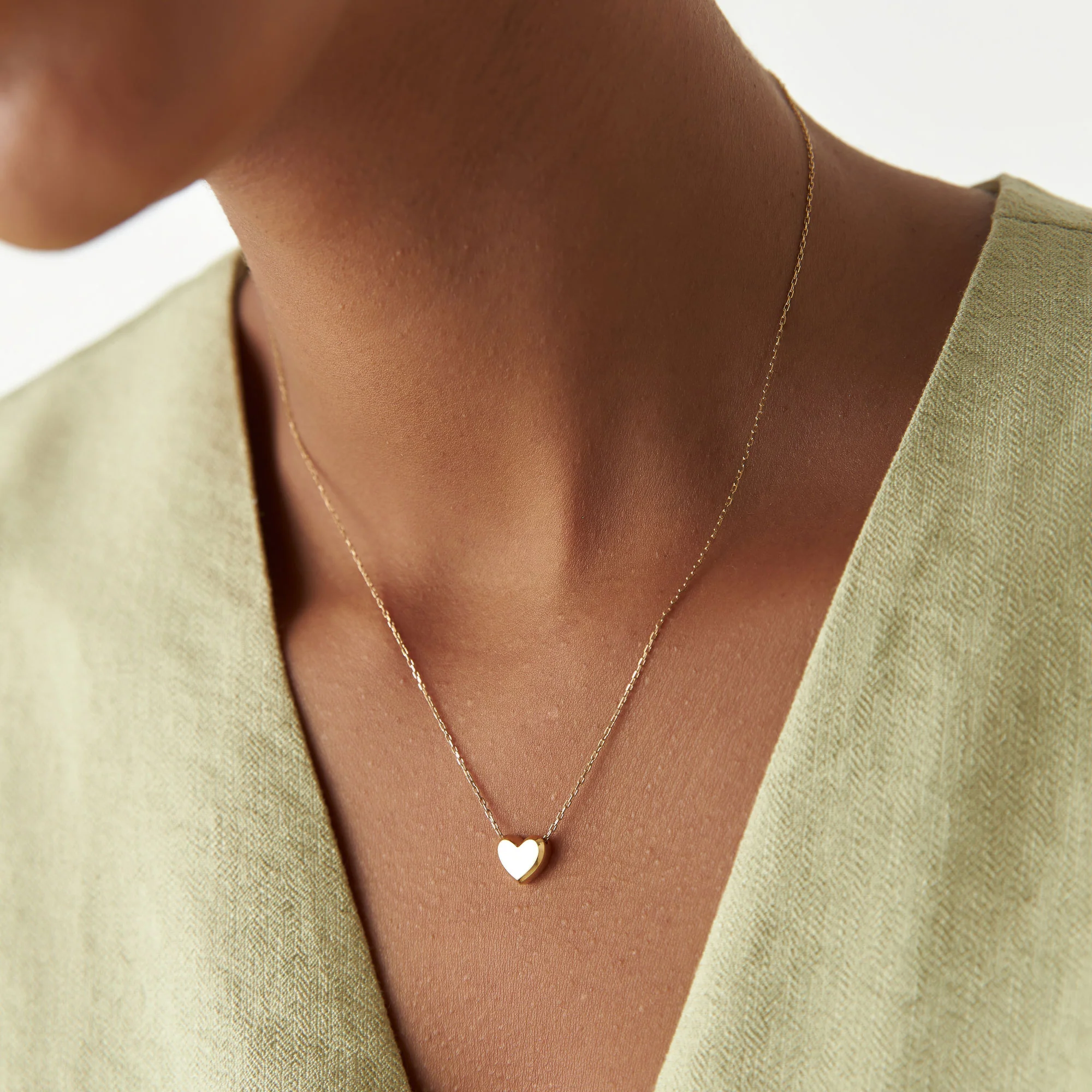 14k Puffed Heart Slider Necklace - Image 4