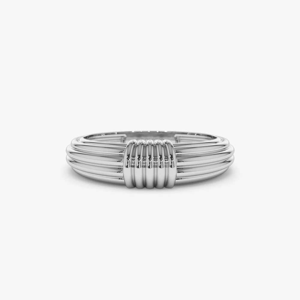 14k Ribbed Dome Graduating Gold Ring - Image 6