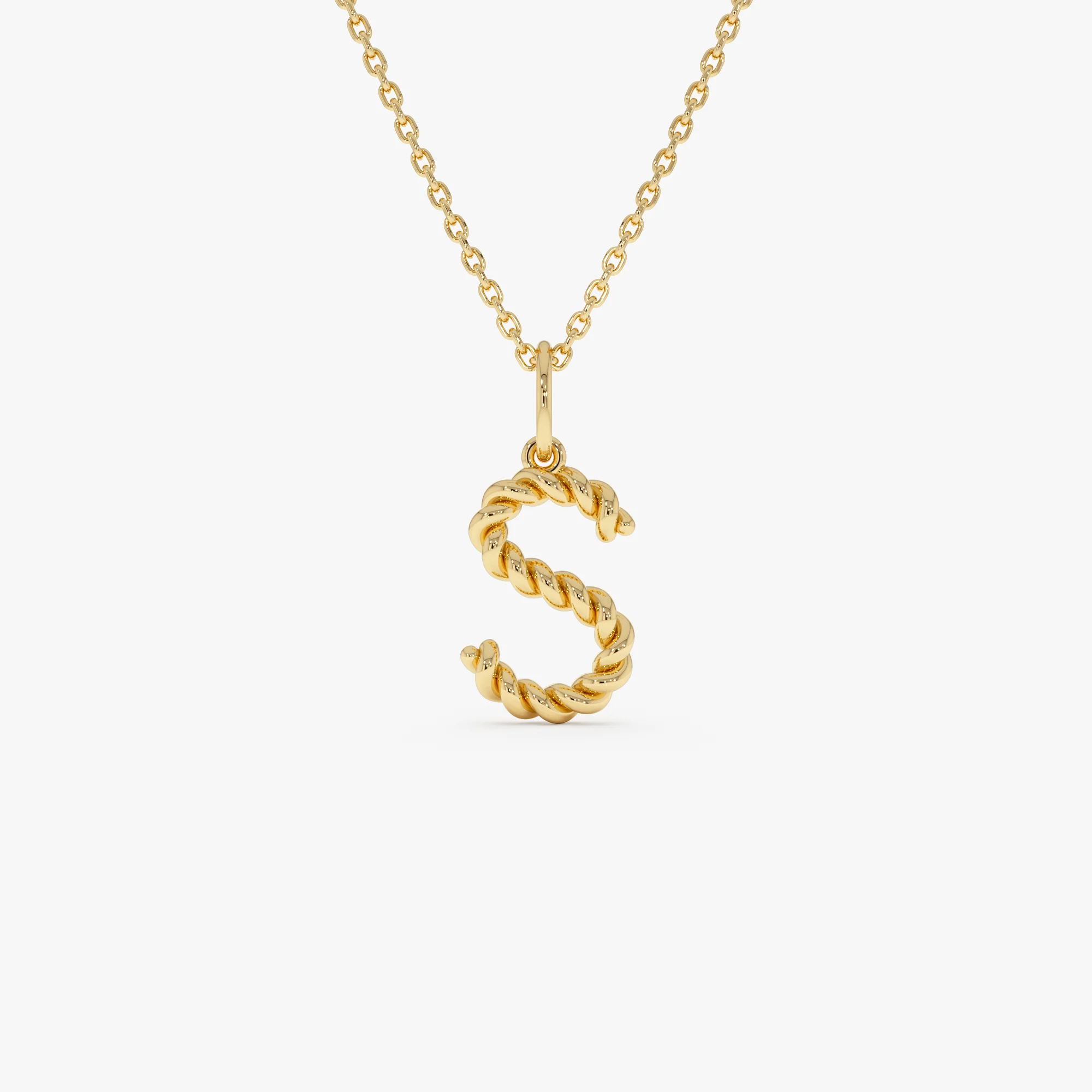 14K Rope Initial Pendant Necklace