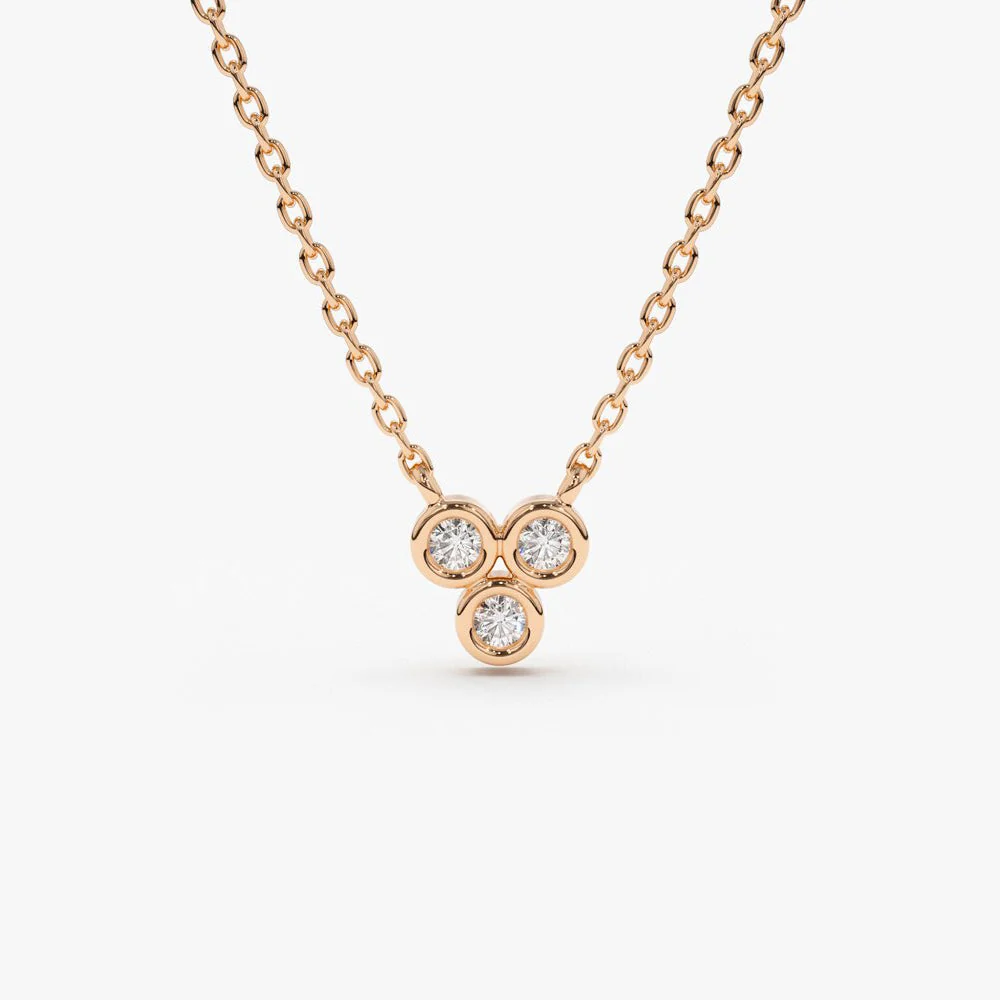 14k Rose Bezel Set Trio Diamond Necklace