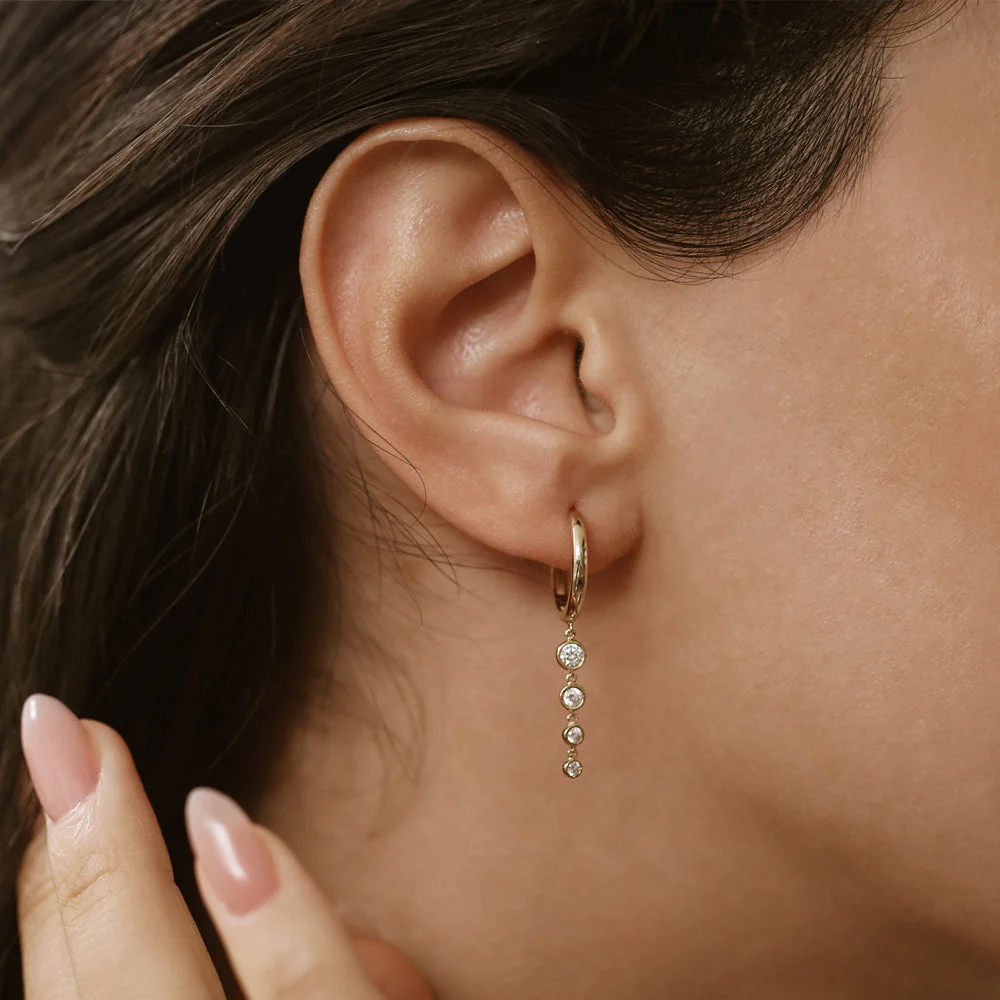 14k Rose Dangling Diamond Drop Earrings - Image 3