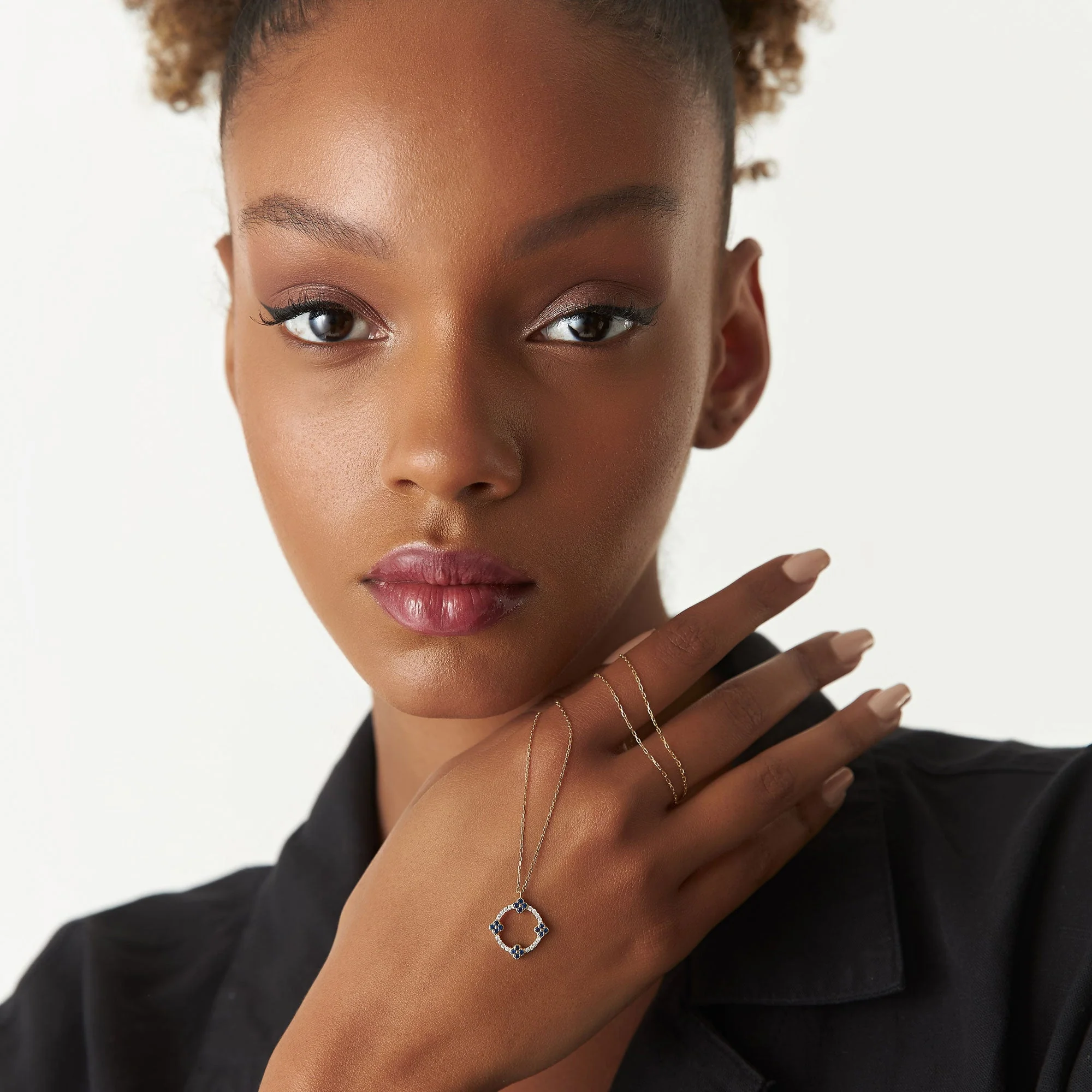 14k Rose Diamond and Sapphire Clover Necklace - Image 3