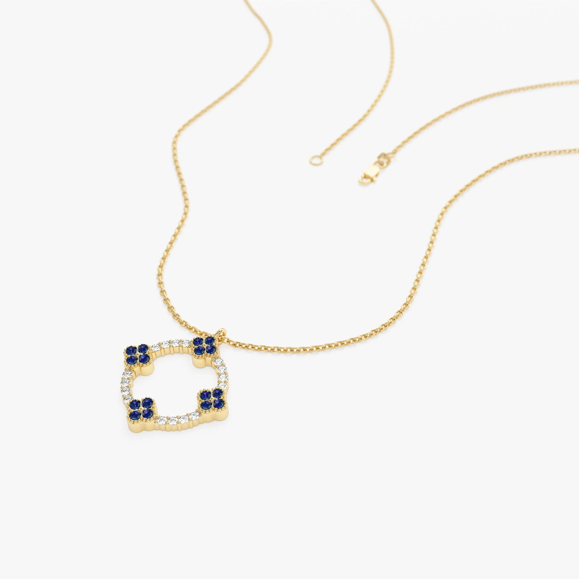 14k Rose Diamond and Sapphire Clover Necklace - Image 5