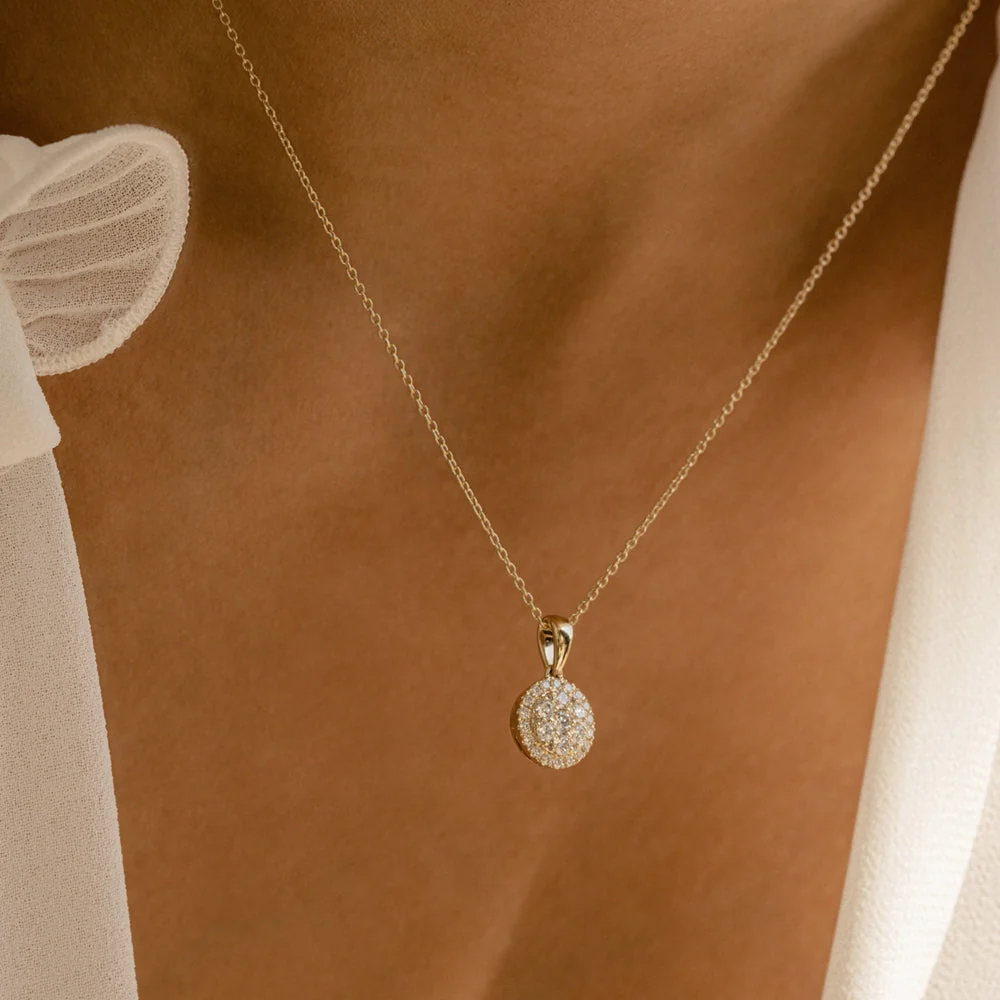 14k Rose Diamond Round Illusion Cluster Necklace - Image 5