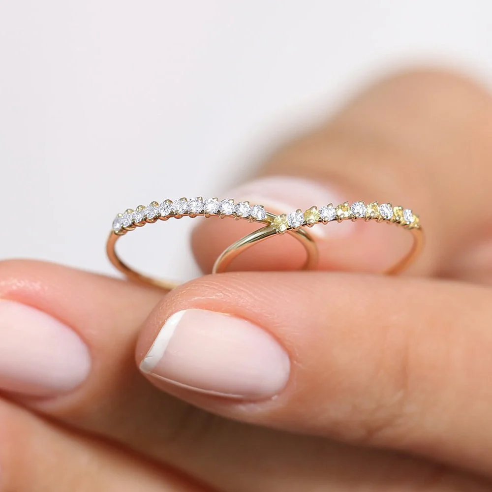 14K Rose Gold 11 Stone Petite Diamond Wedding Band - Image 5