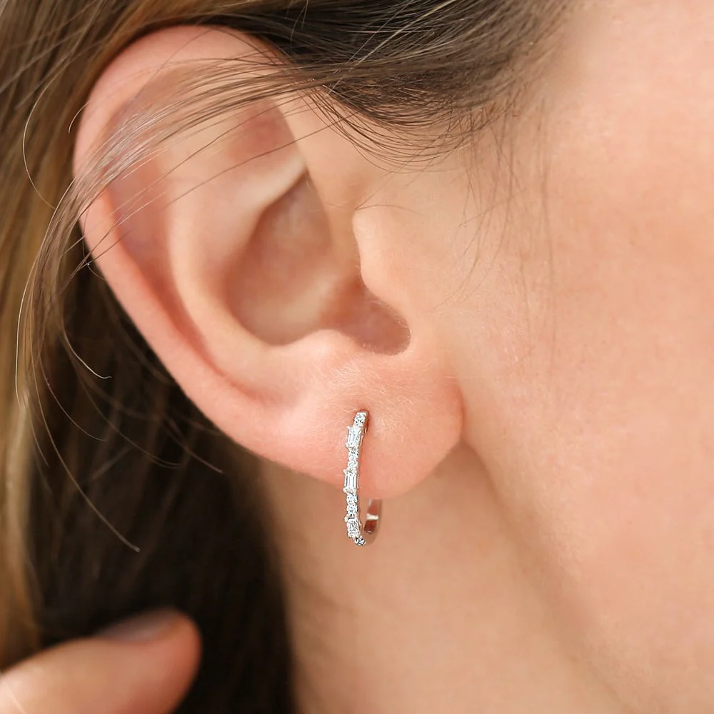 14K Rose Gold Baguette And Round Diamond Earrings - Image 3