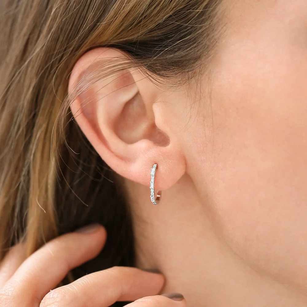 14K Rose Gold Baguette And Round Diamond Earrings - Image 4