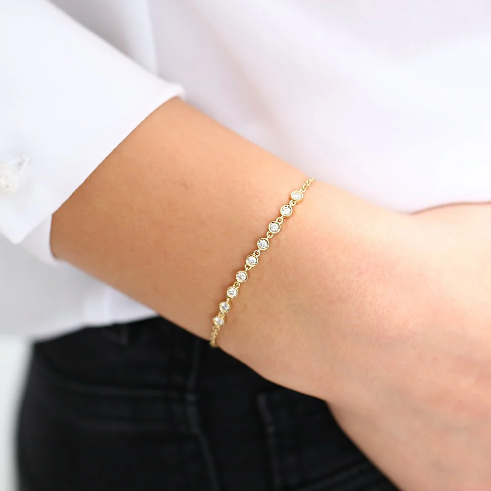 14K Rose Gold Bezel Set Diamond Bracelet - Image 3